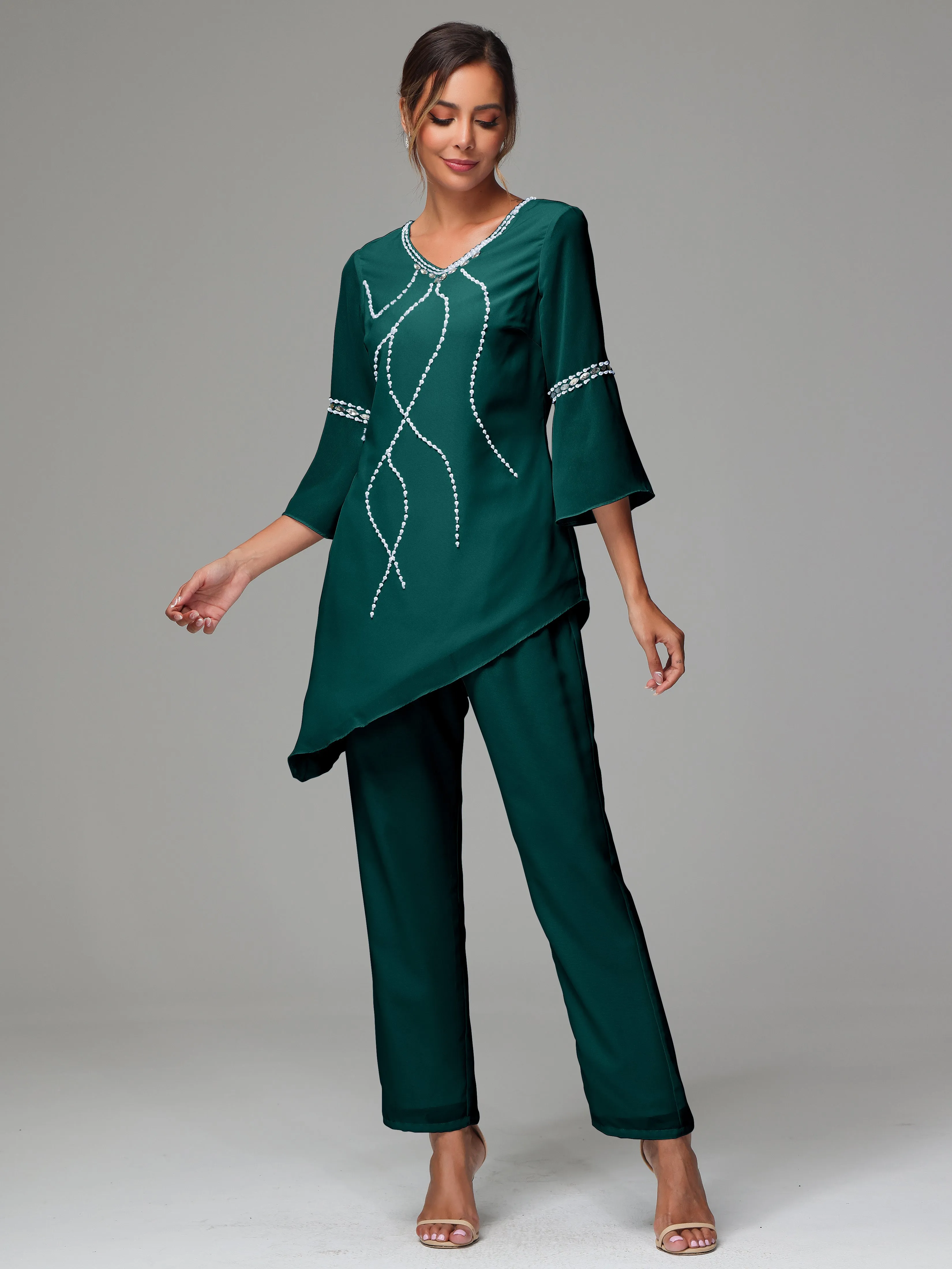 2 Pieces  Chiffon  Mother Of The Bride Dress Pants Suits