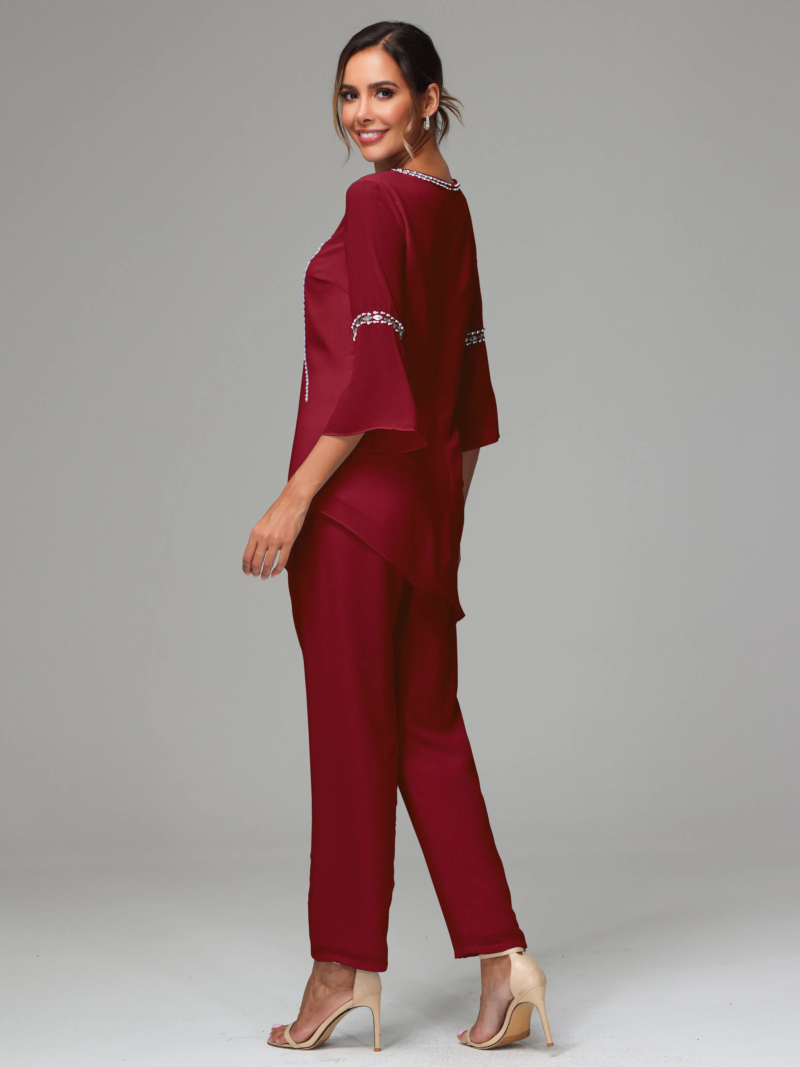 2 Pieces  Chiffon  Mother Of The Bride Dress Pants Suits