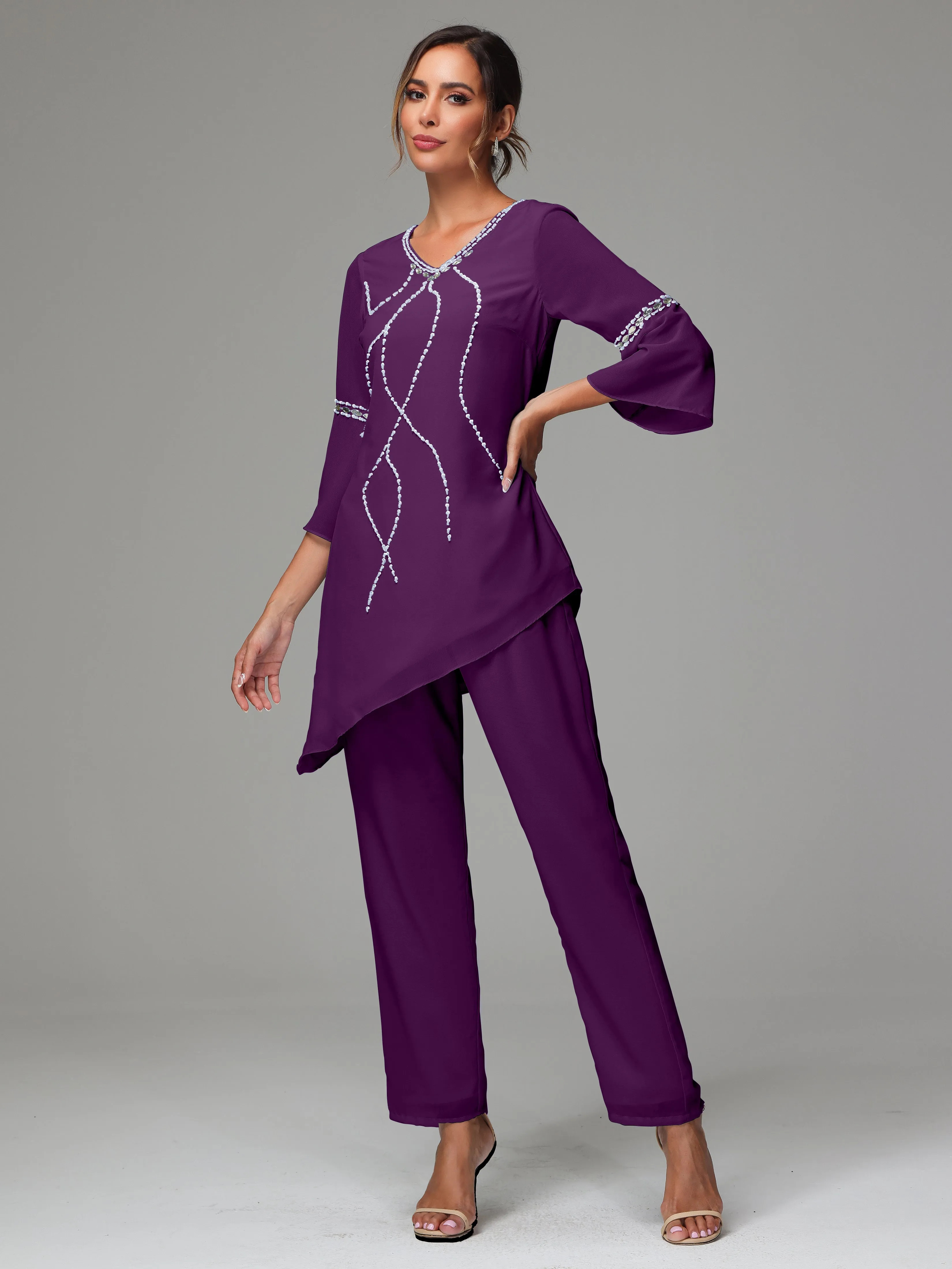 2 Pieces  Chiffon  Mother Of The Bride Dress Pants Suits