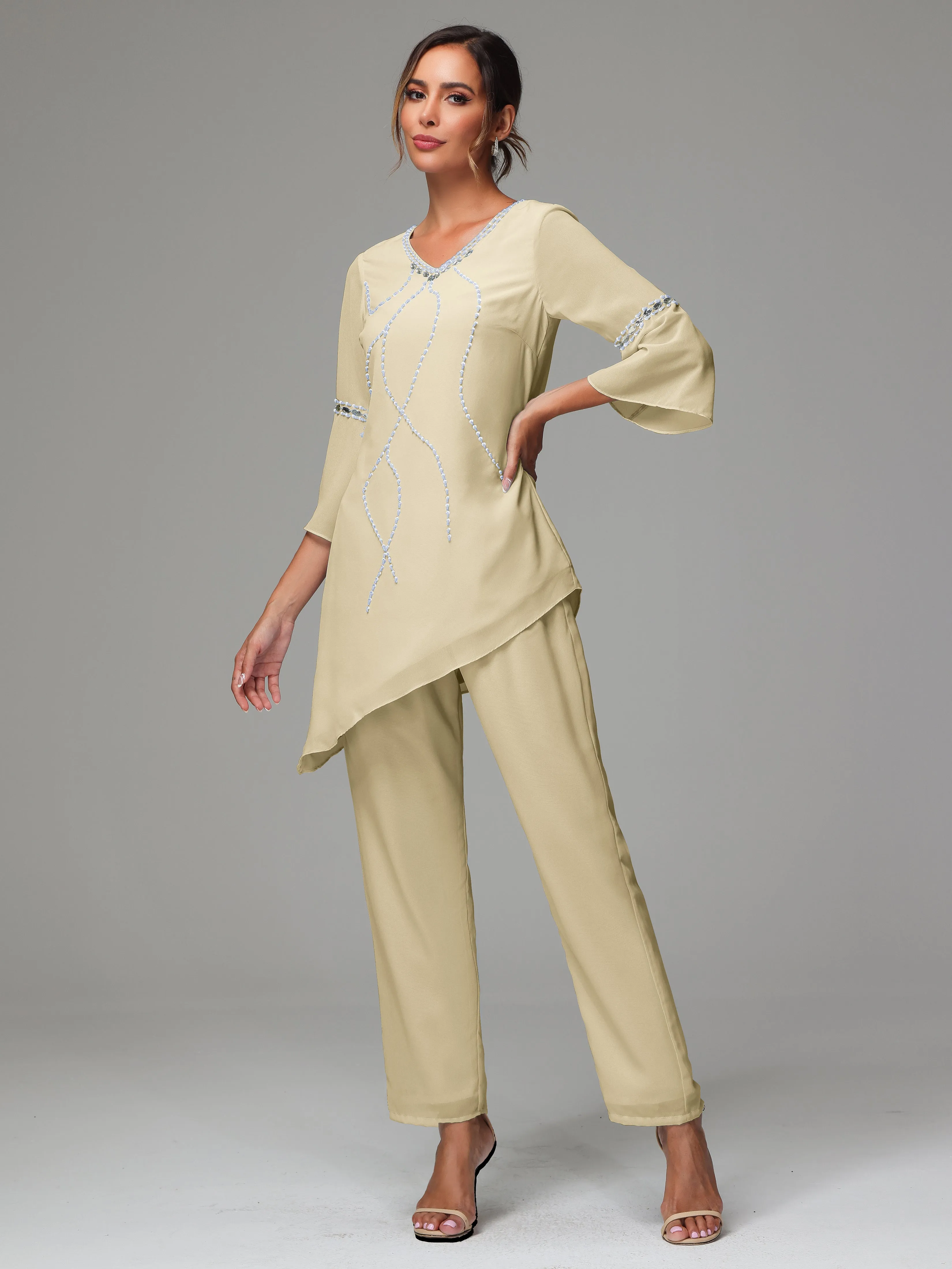 2 Pieces  Chiffon  Mother Of The Bride Dress Pants Suits