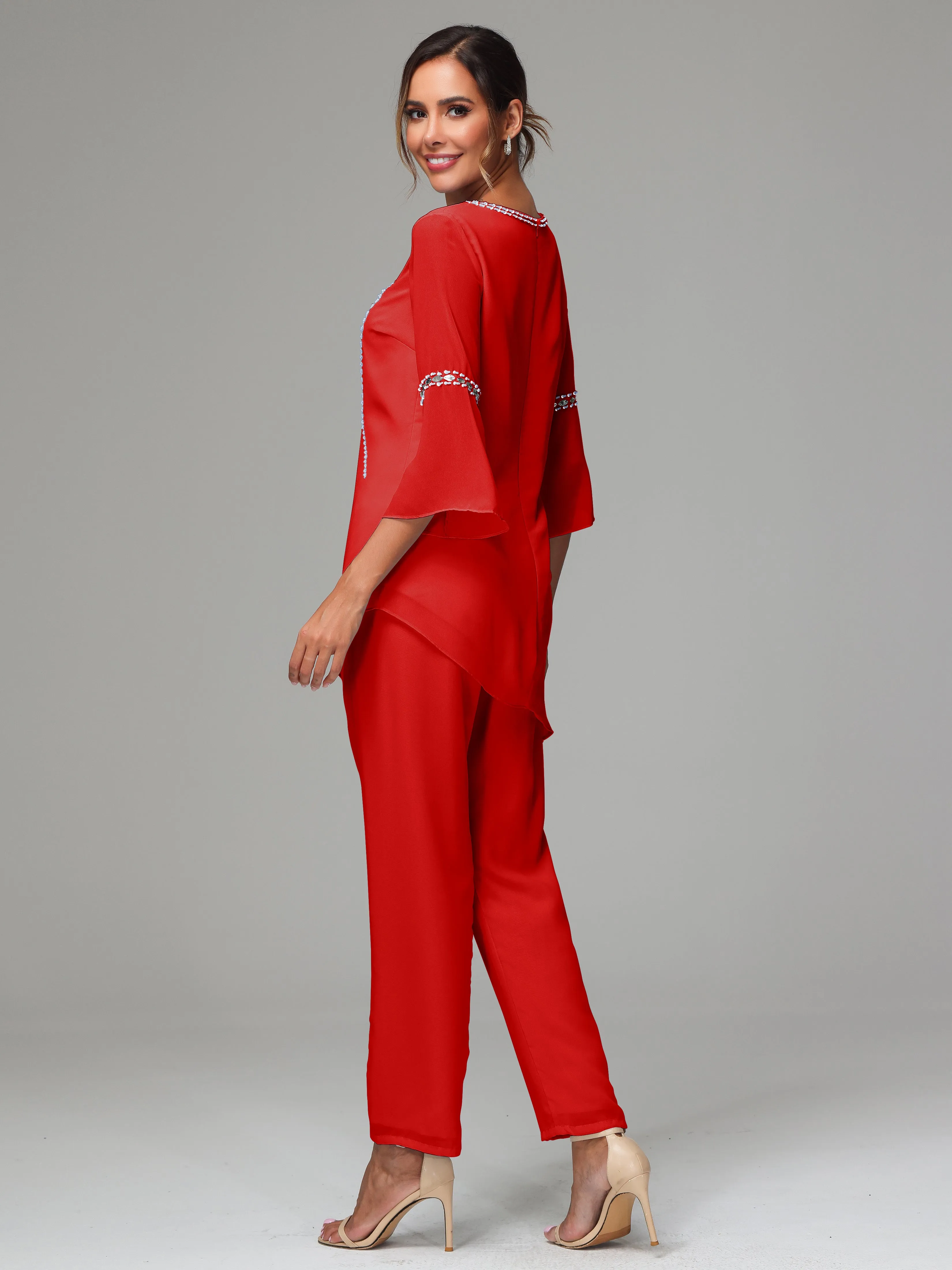 2 Pieces  Chiffon  Mother Of The Bride Dress Pants Suits
