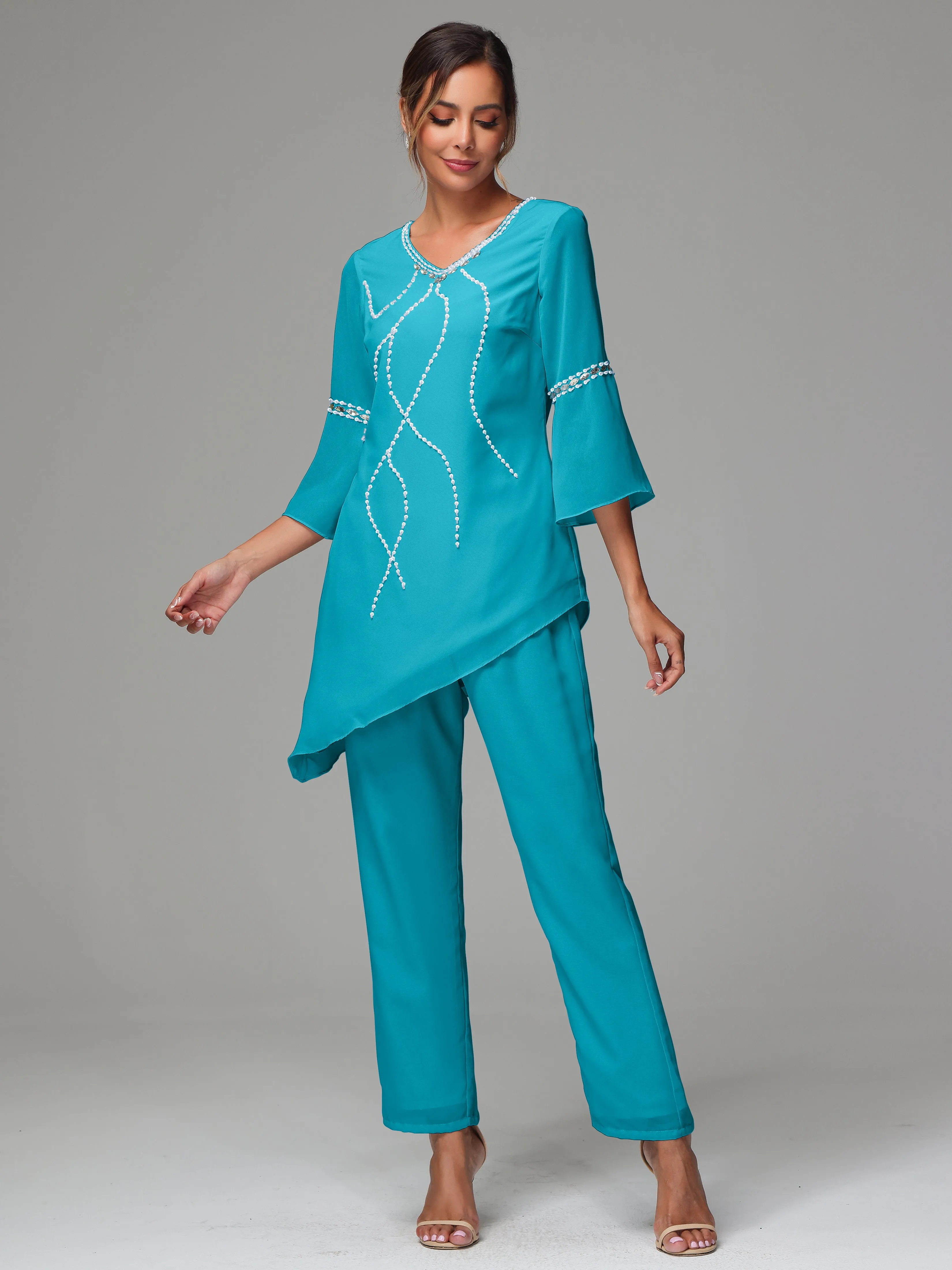 2 Pieces  Chiffon  Mother Of The Bride Dress Pants Suits