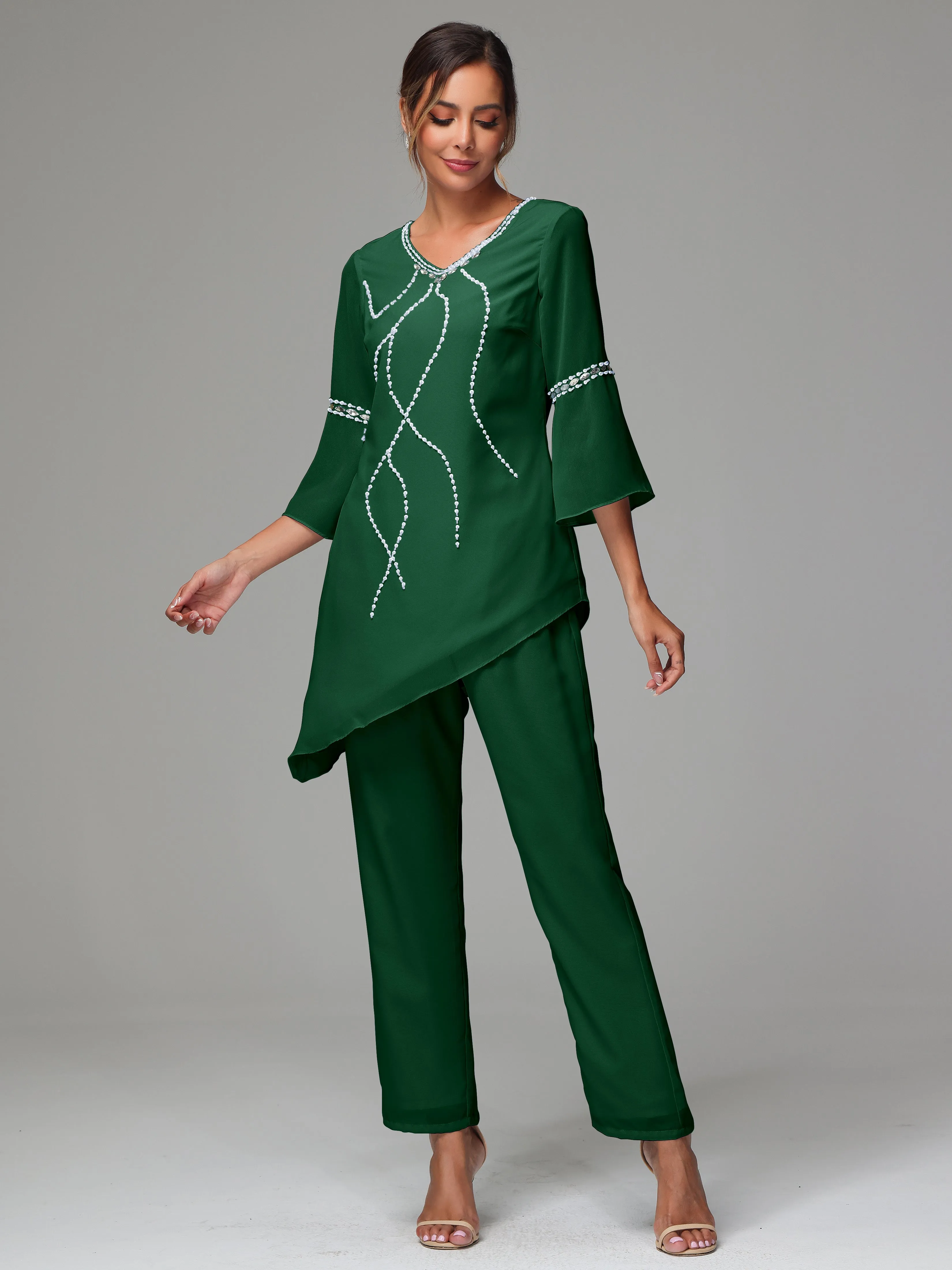 2 Pieces  Chiffon  Mother Of The Bride Dress Pants Suits