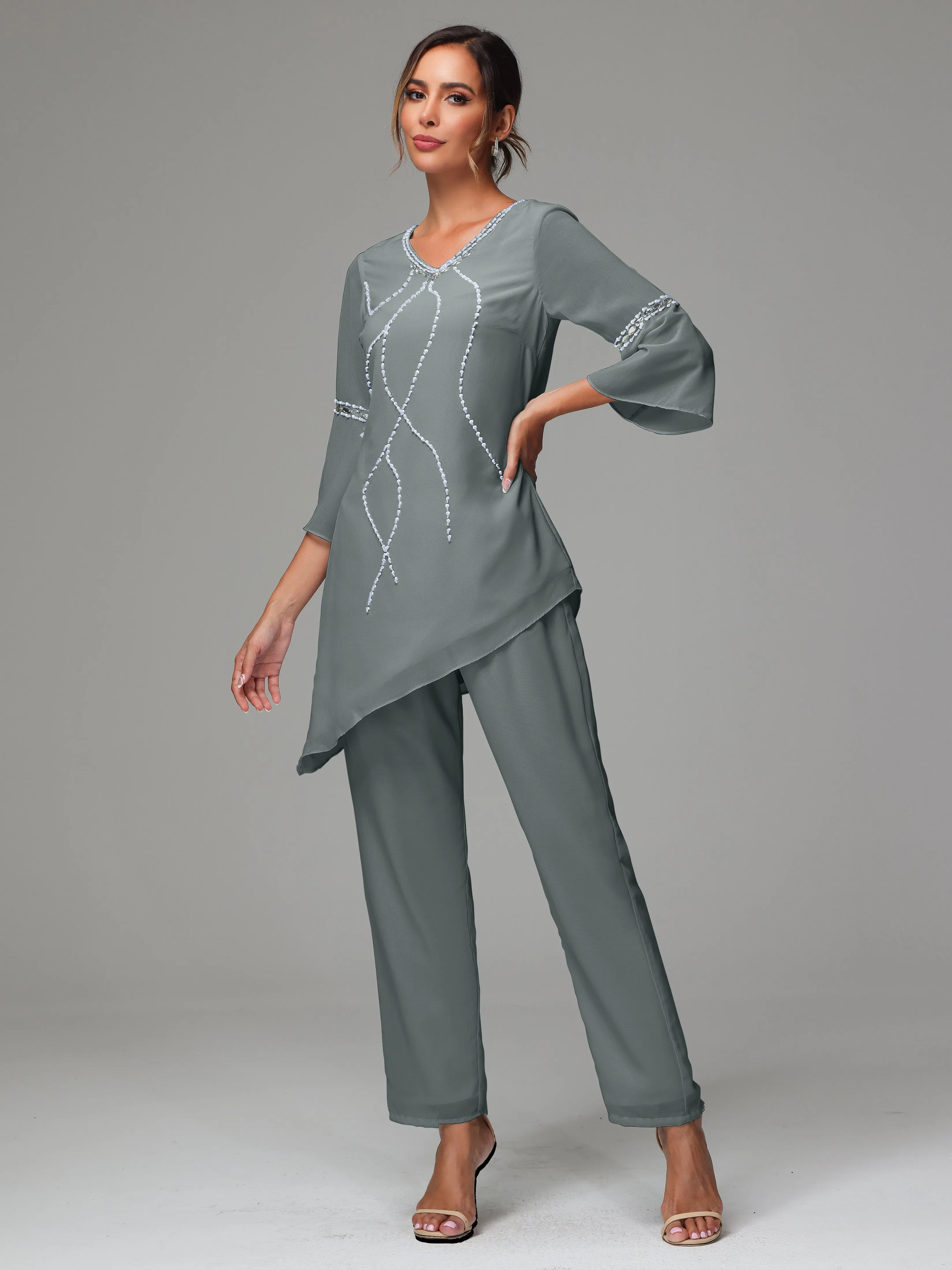 2 Pieces  Chiffon  Mother Of The Bride Dress Pants Suits
