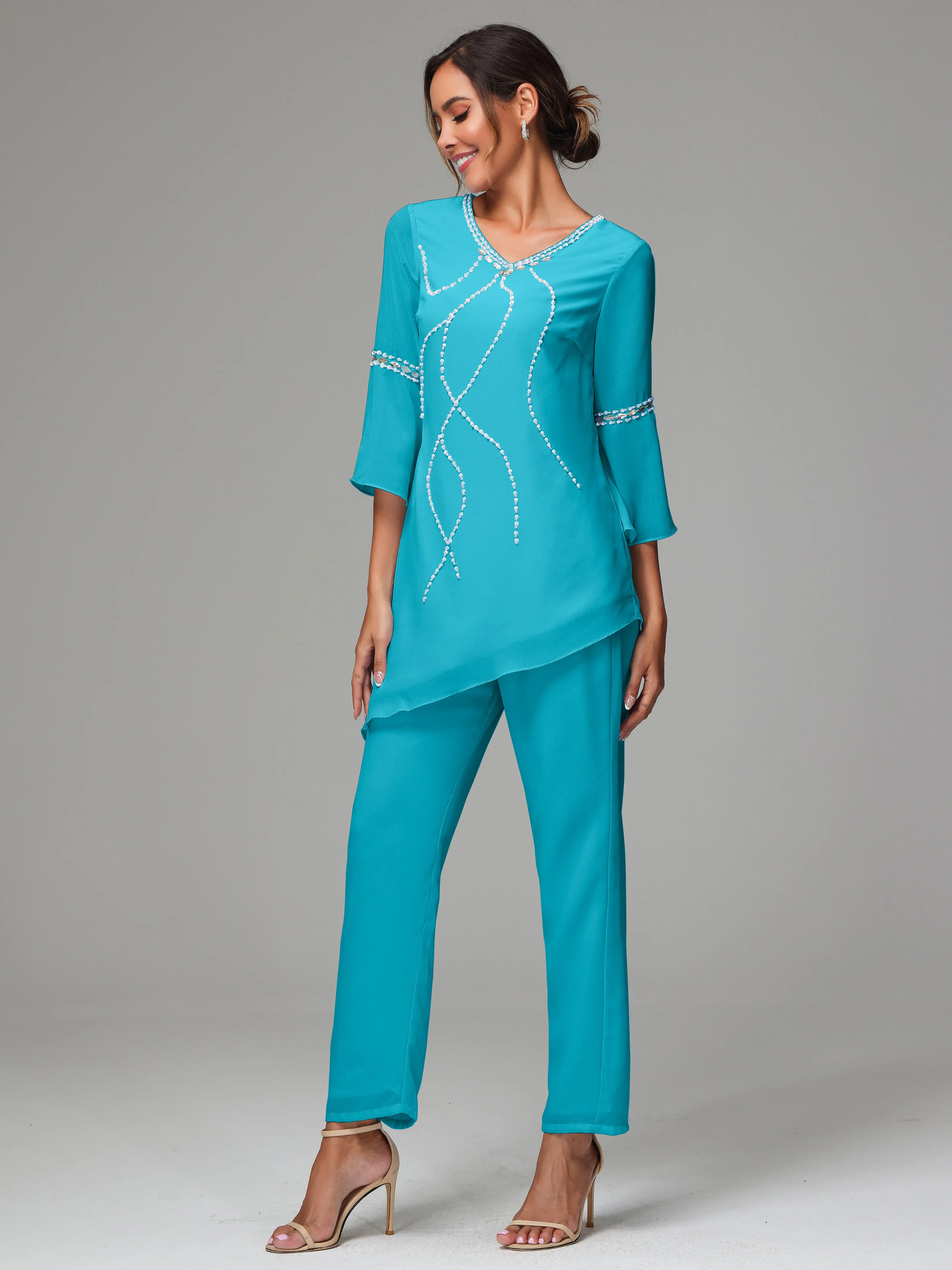 2 Pieces  Chiffon  Mother Of The Bride Dress Pants Suits