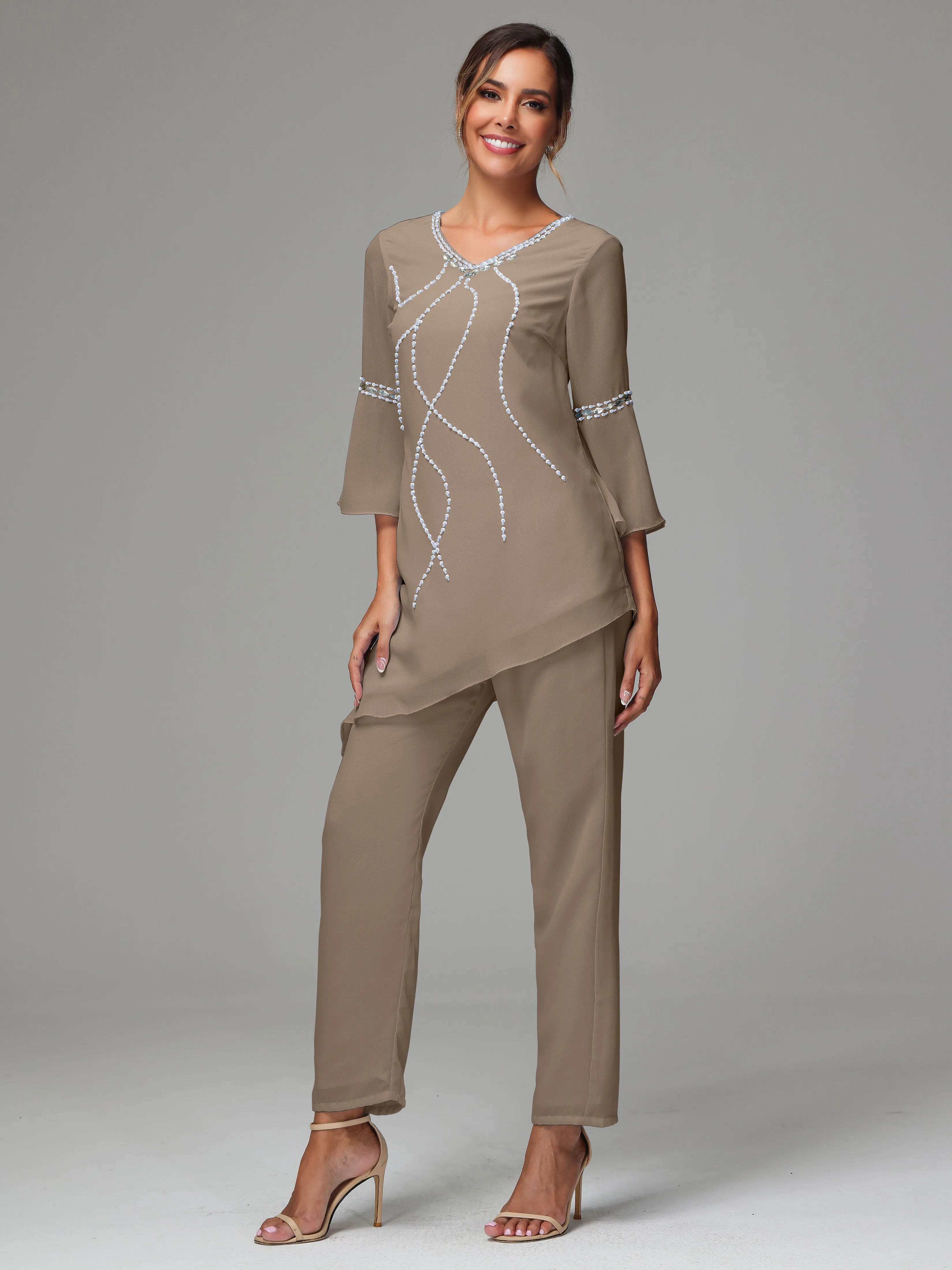 2 Pieces  Chiffon  Mother Of The Bride Dress Pants Suits