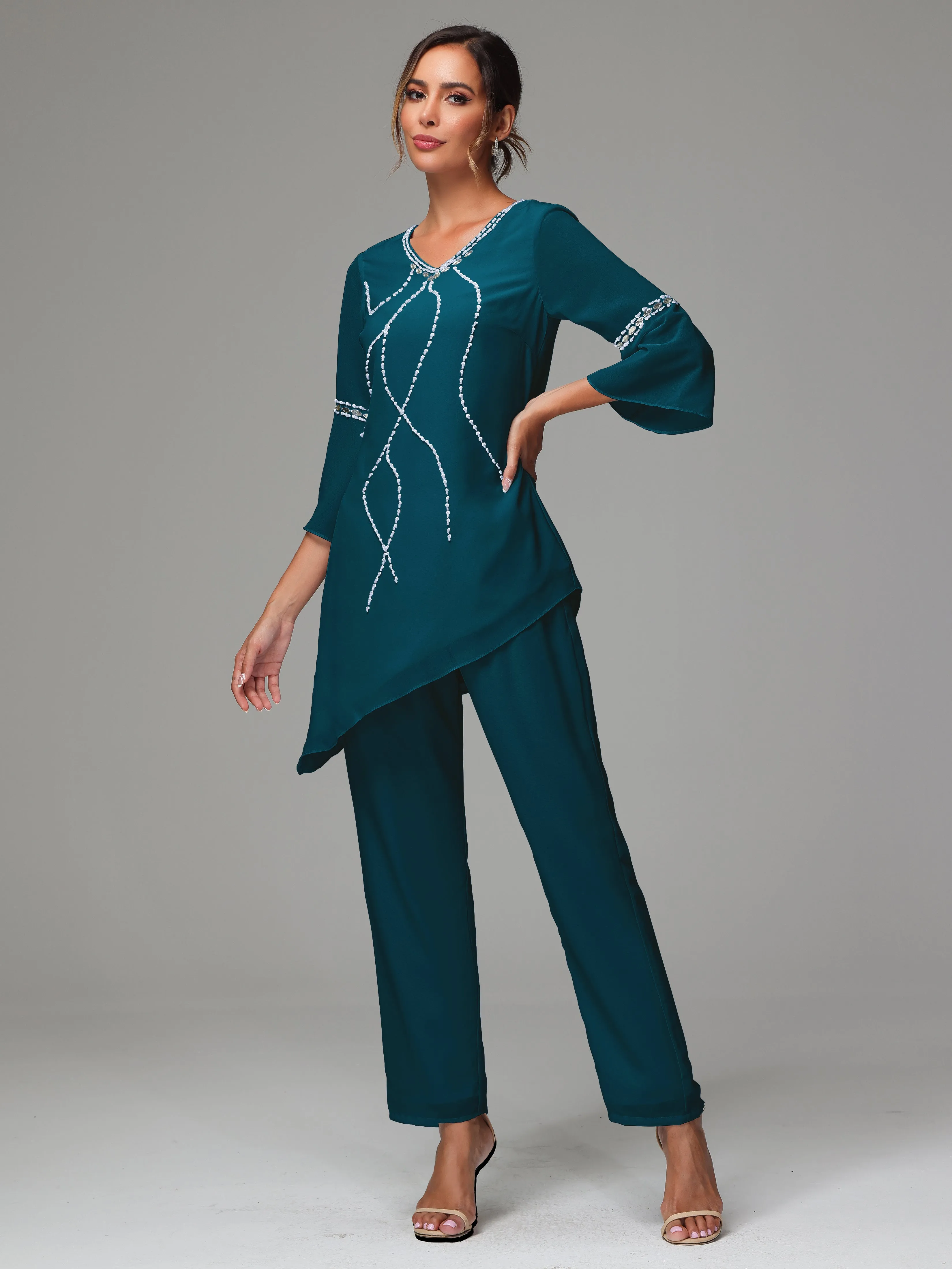 2 Pieces  Chiffon  Mother Of The Bride Dress Pants Suits