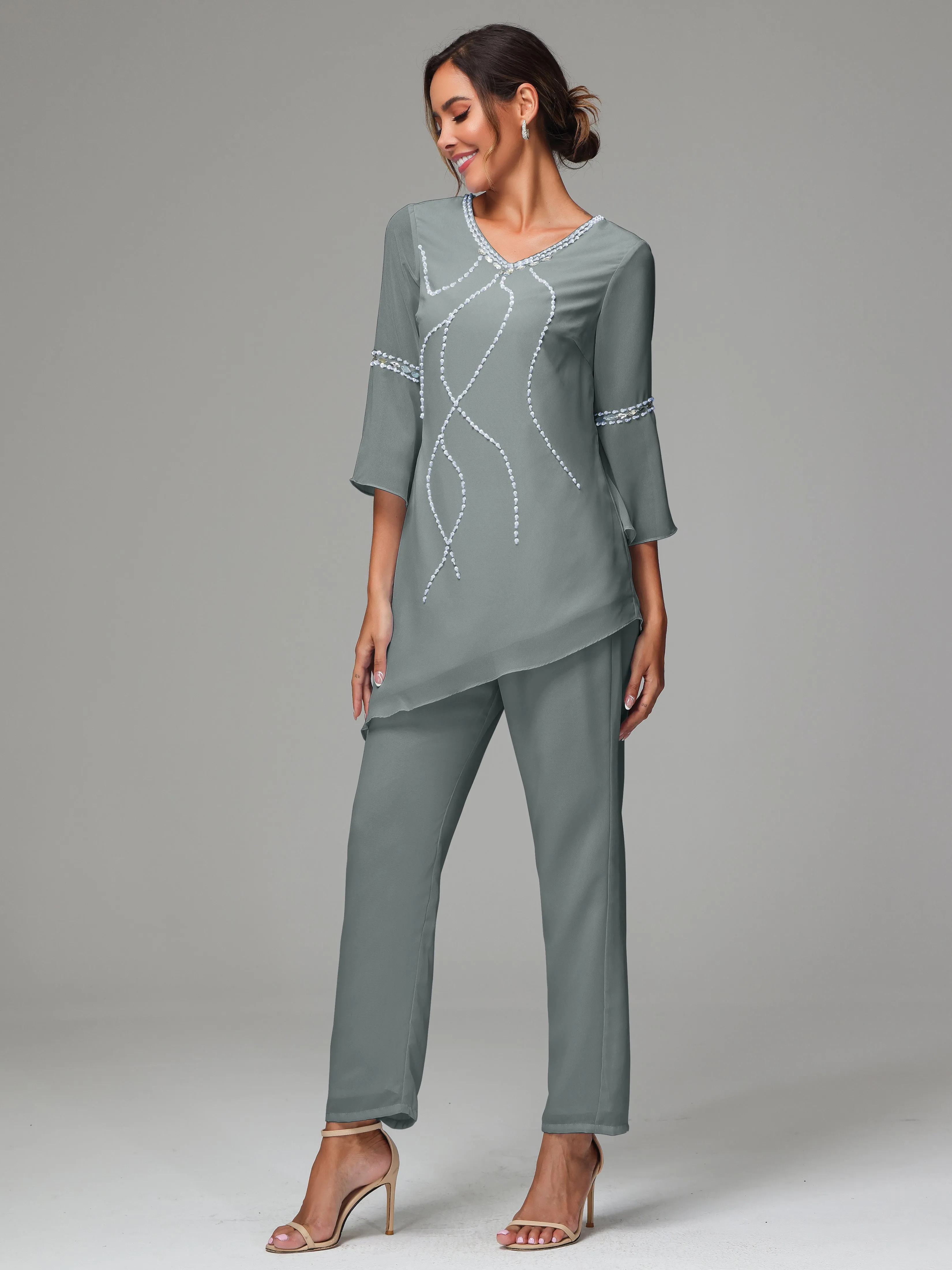 2 Pieces  Chiffon  Mother Of The Bride Dress Pants Suits