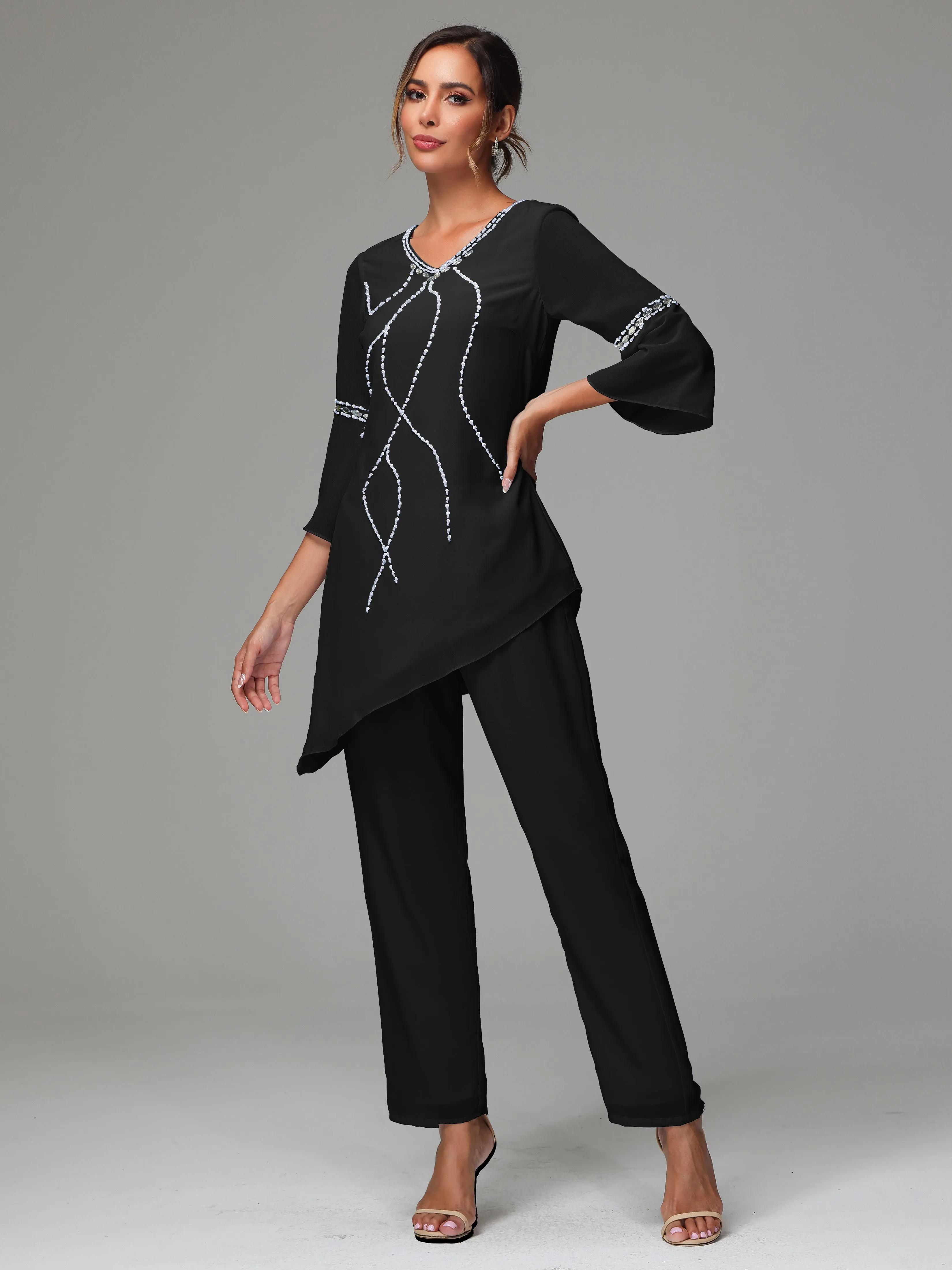 2 Pieces  Chiffon  Mother Of The Bride Dress Pants Suits