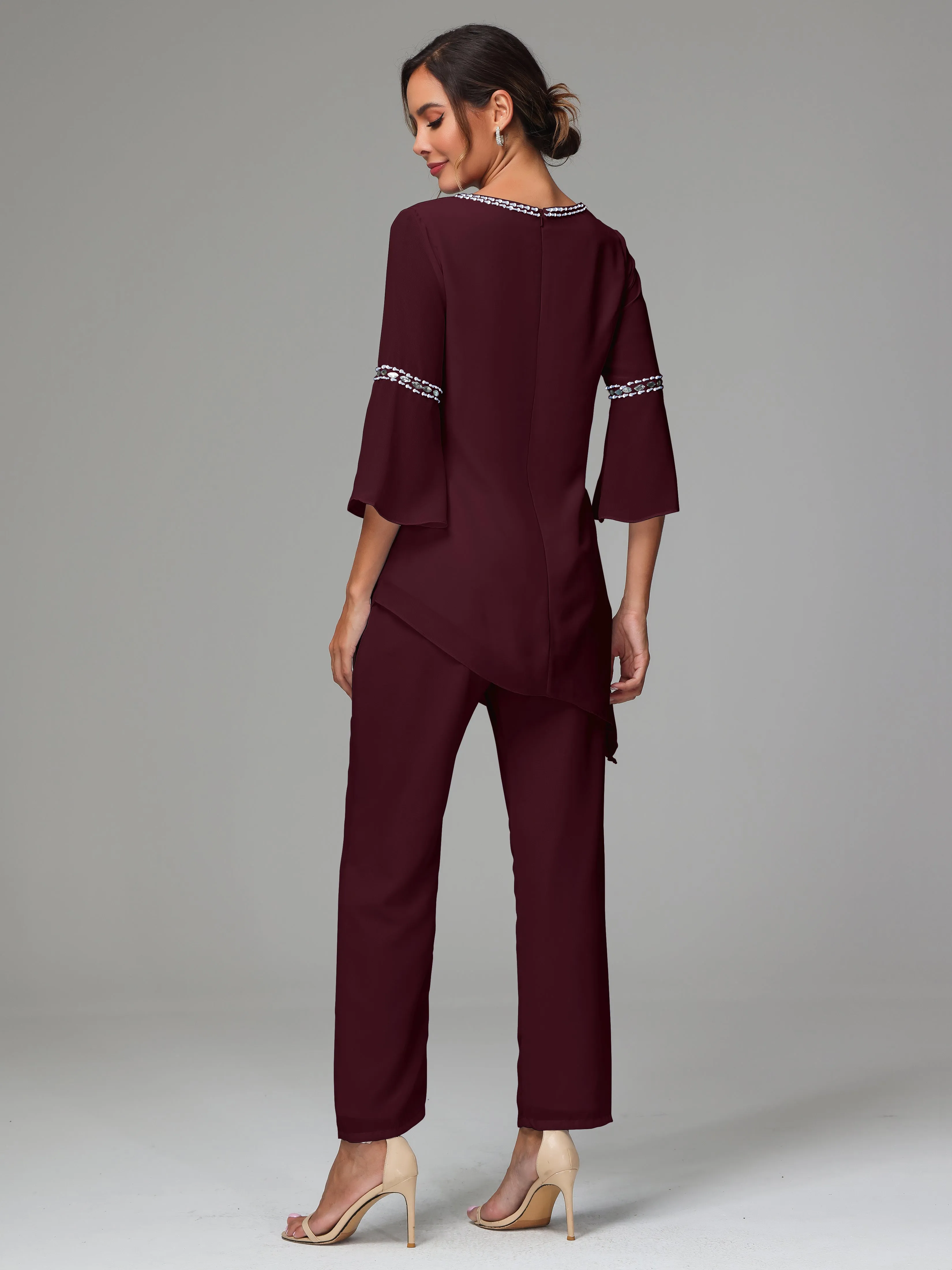 2 Pieces  Chiffon  Mother Of The Bride Dress Pants Suits