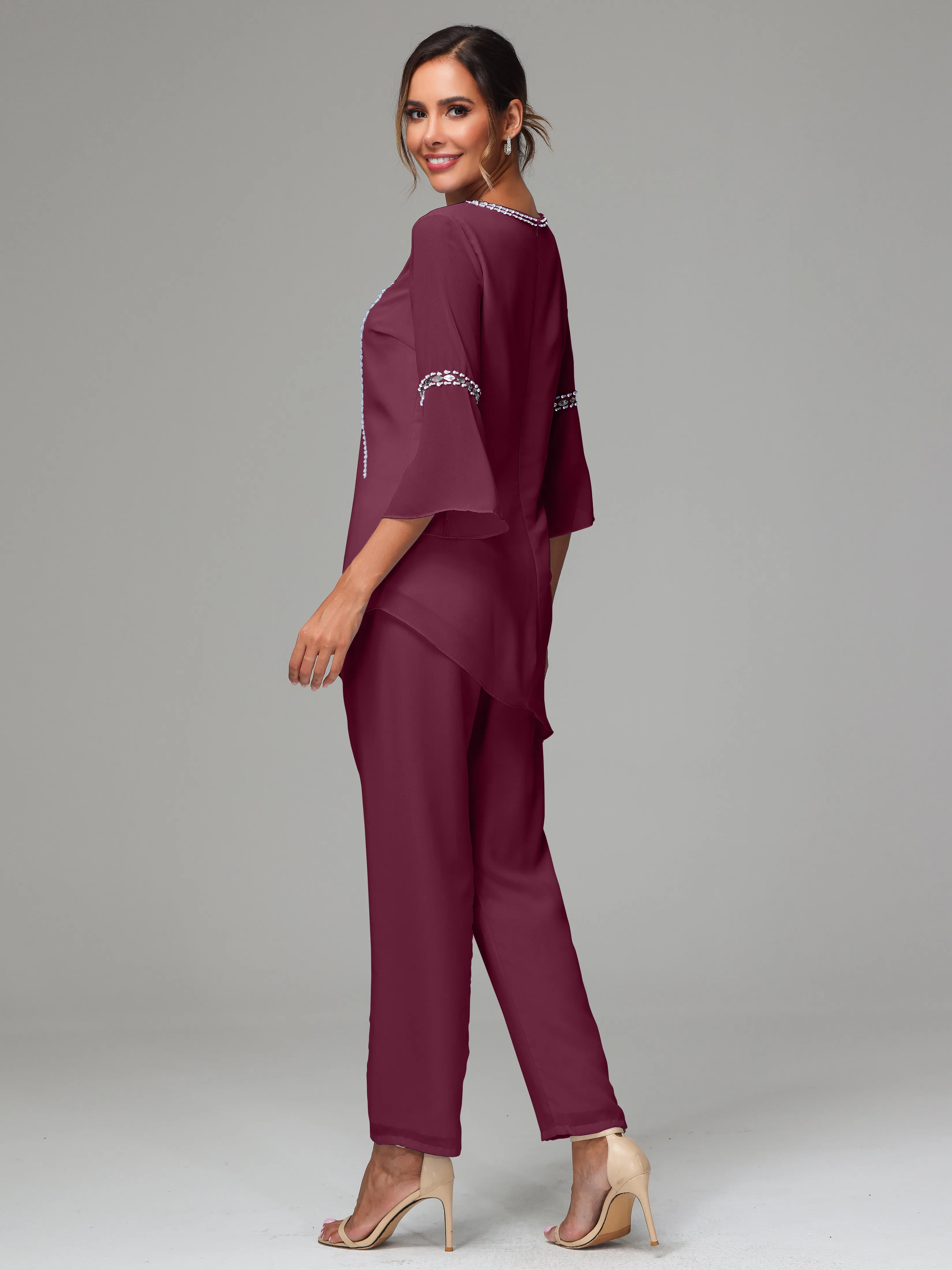 2 Pieces  Chiffon  Mother Of The Bride Dress Pants Suits
