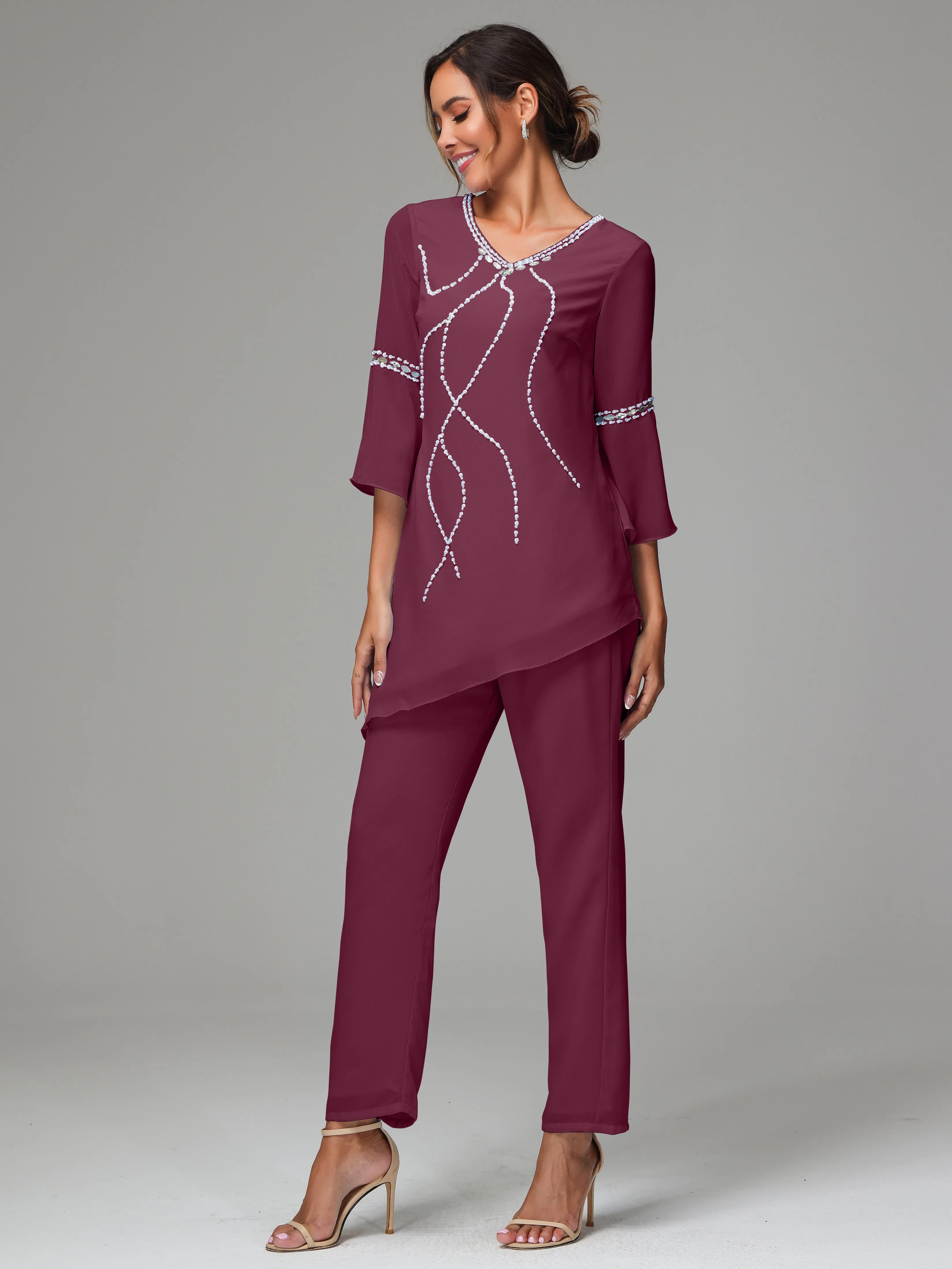2 Pieces  Chiffon  Mother Of The Bride Dress Pants Suits