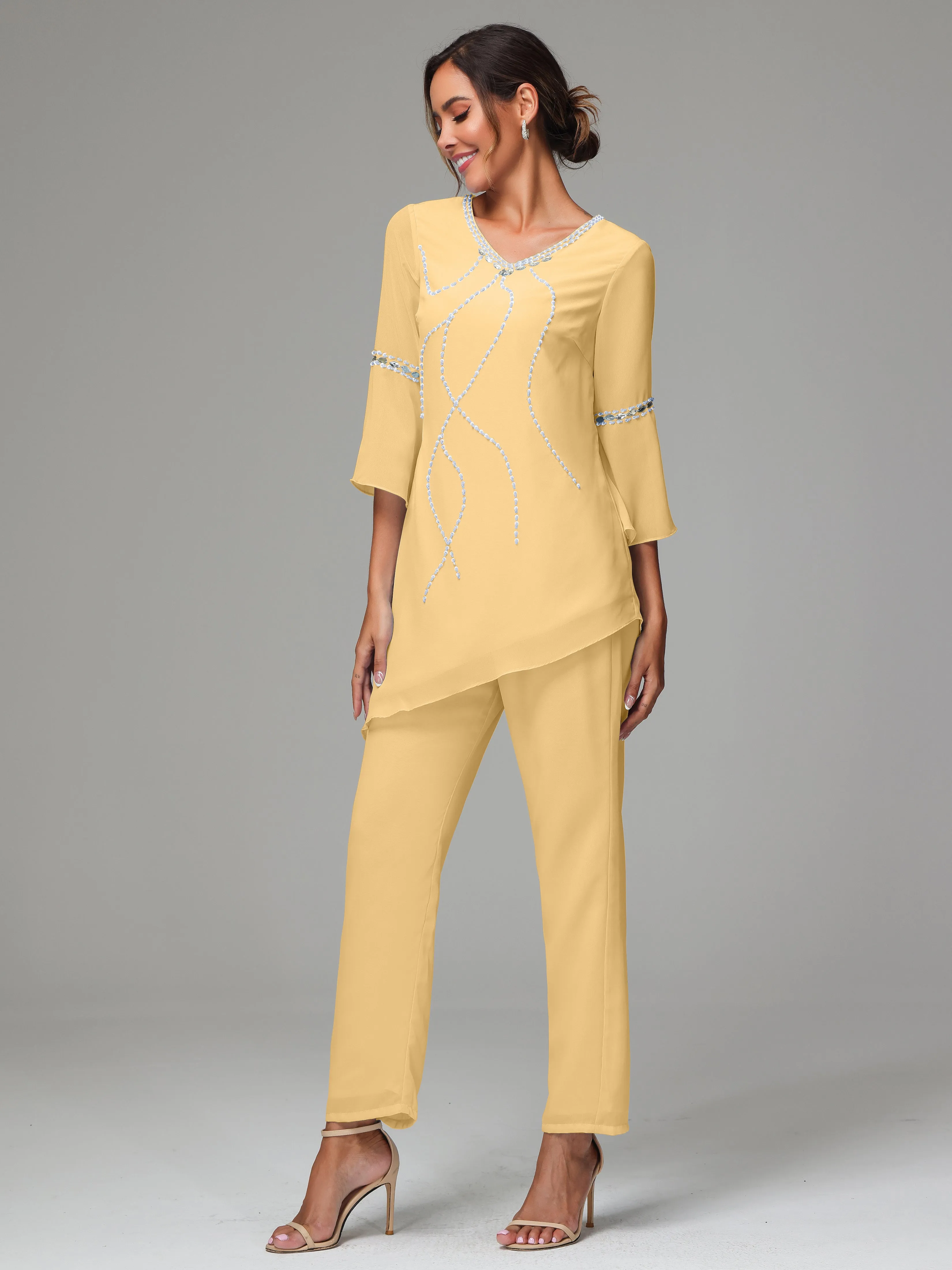 2 Pieces  Chiffon  Mother Of The Bride Dress Pants Suits