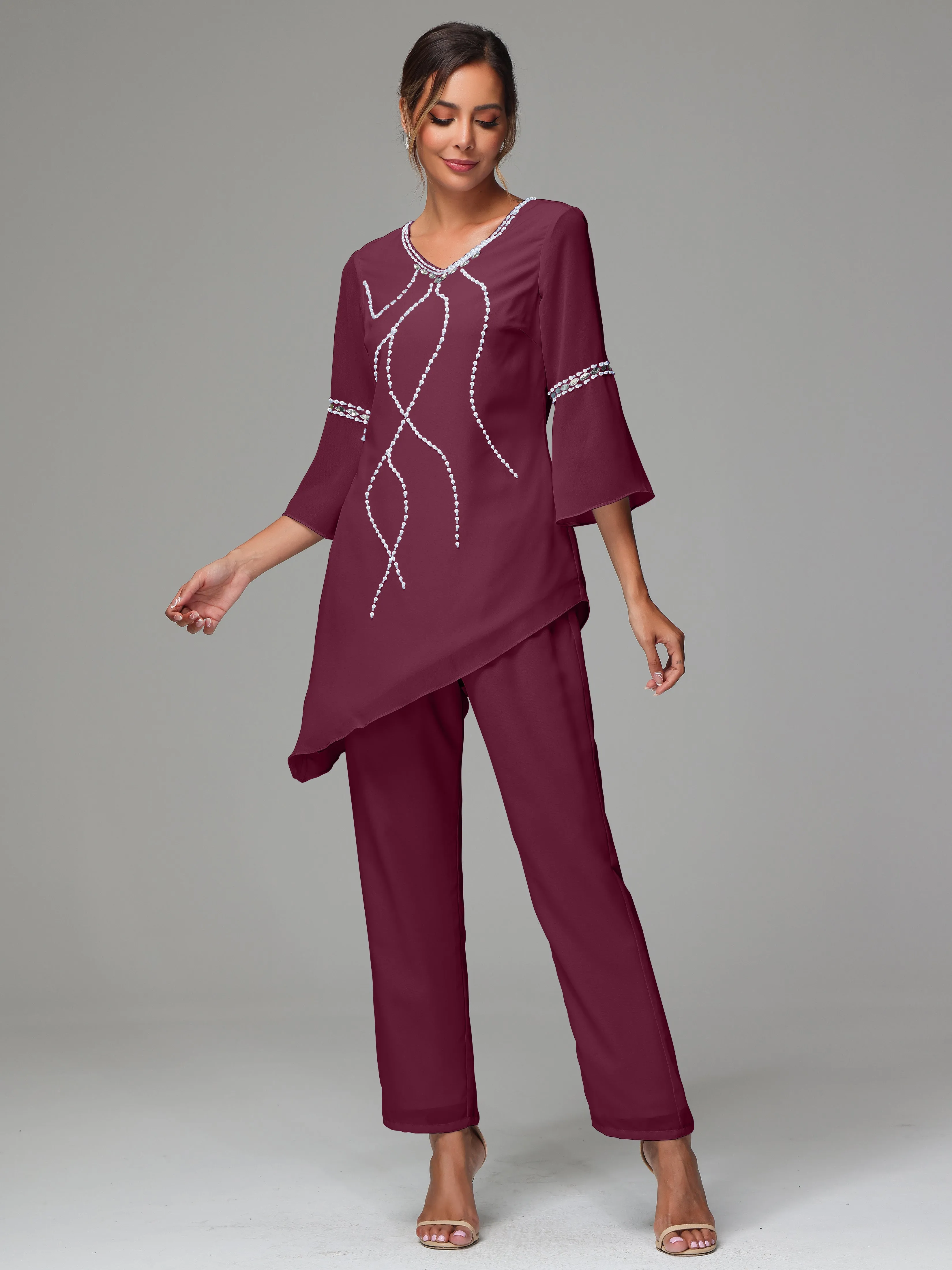 2 Pieces  Chiffon  Mother Of The Bride Dress Pants Suits