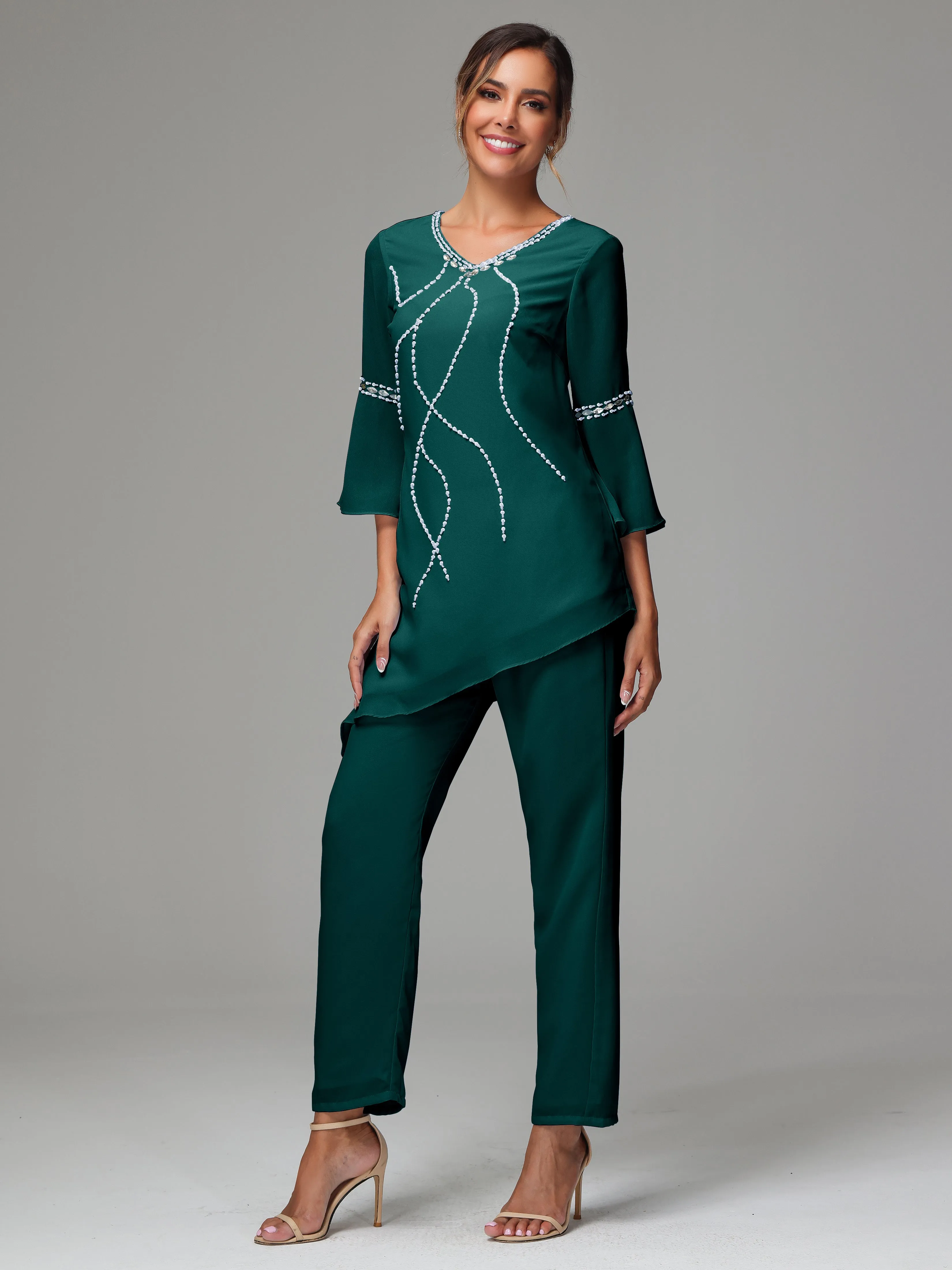 2 Pieces  Chiffon  Mother Of The Bride Dress Pants Suits