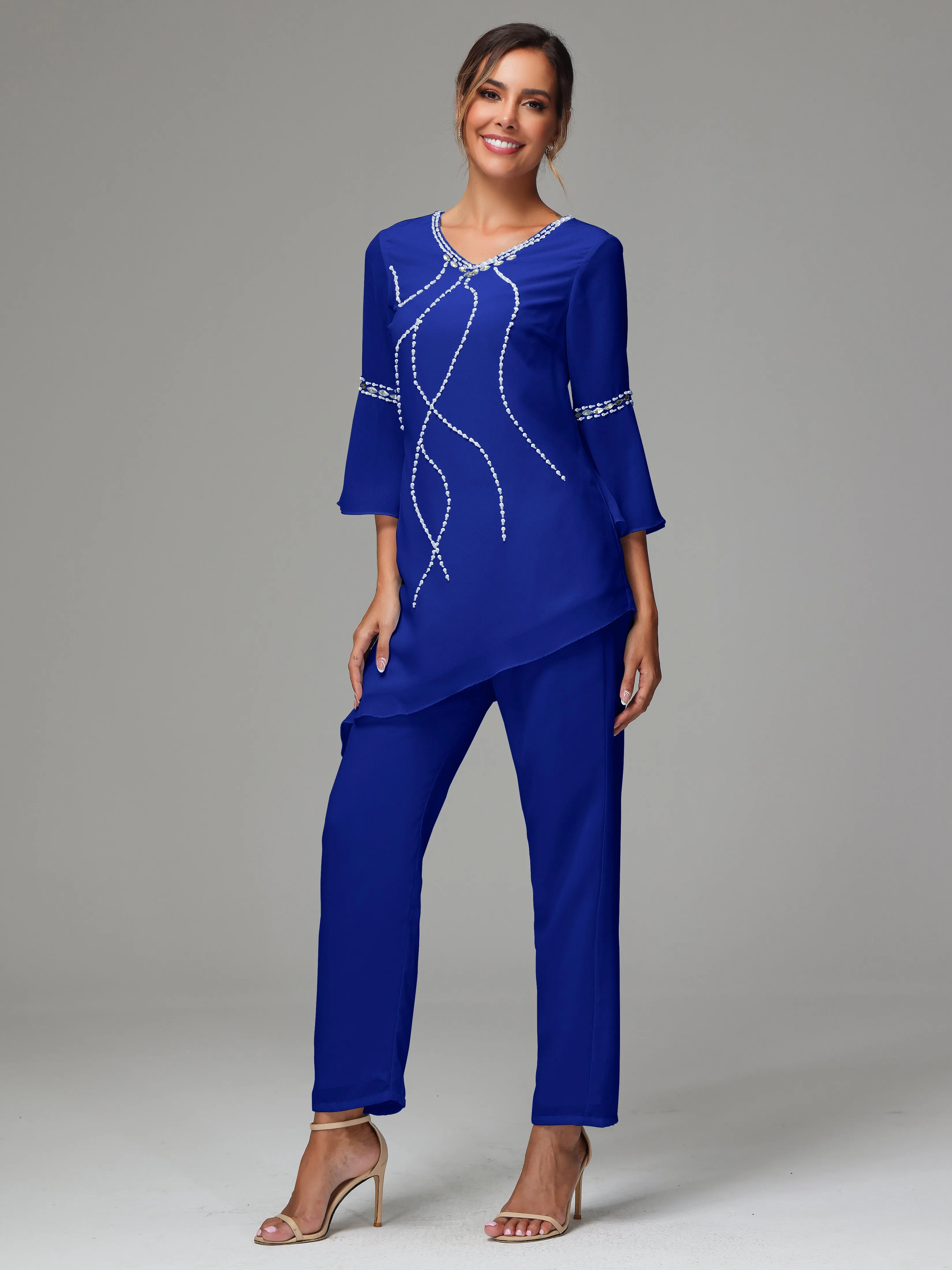 2 Pieces  Chiffon  Mother Of The Bride Dress Pants Suits