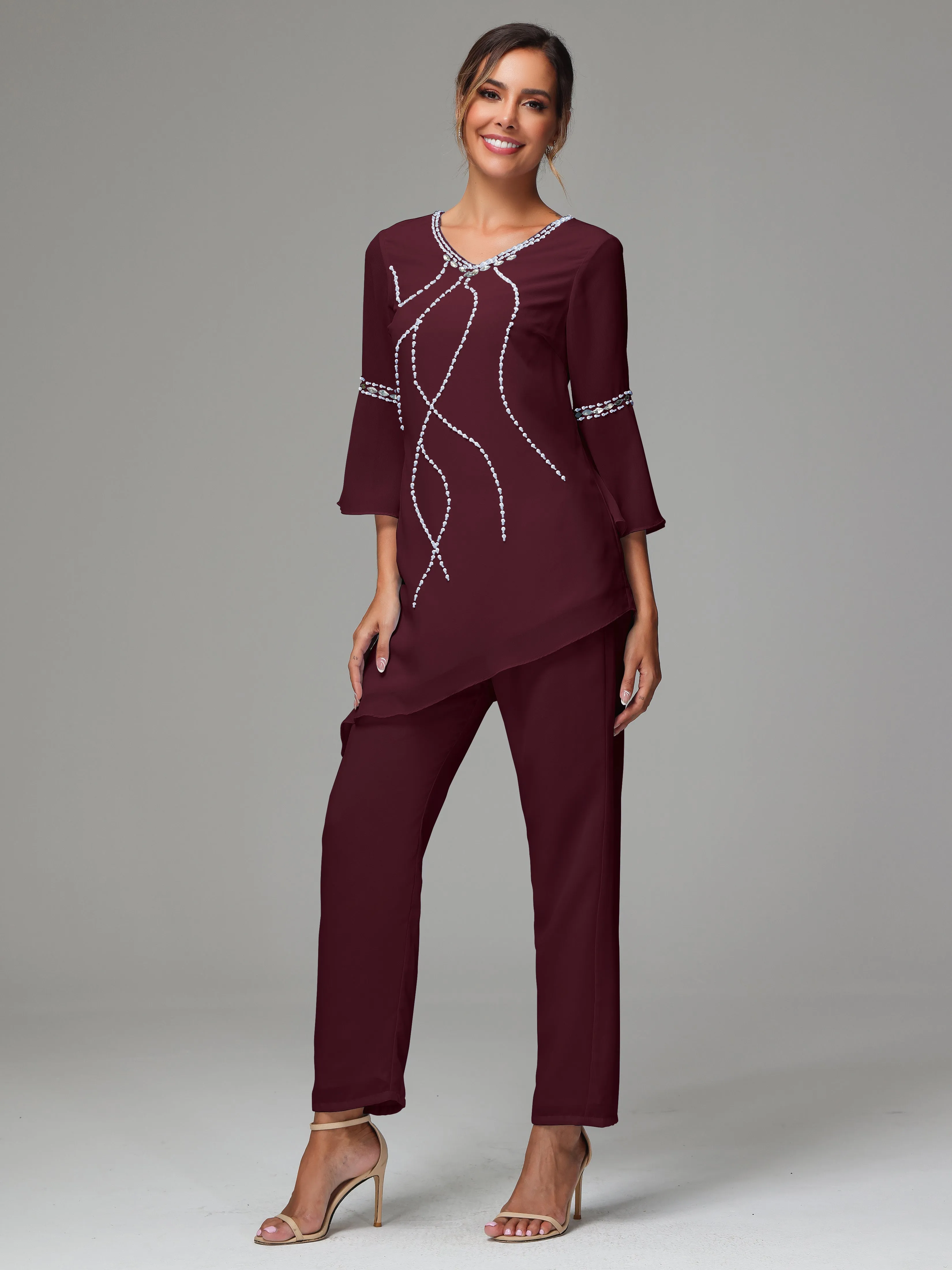 2 Pieces  Chiffon  Mother Of The Bride Dress Pants Suits