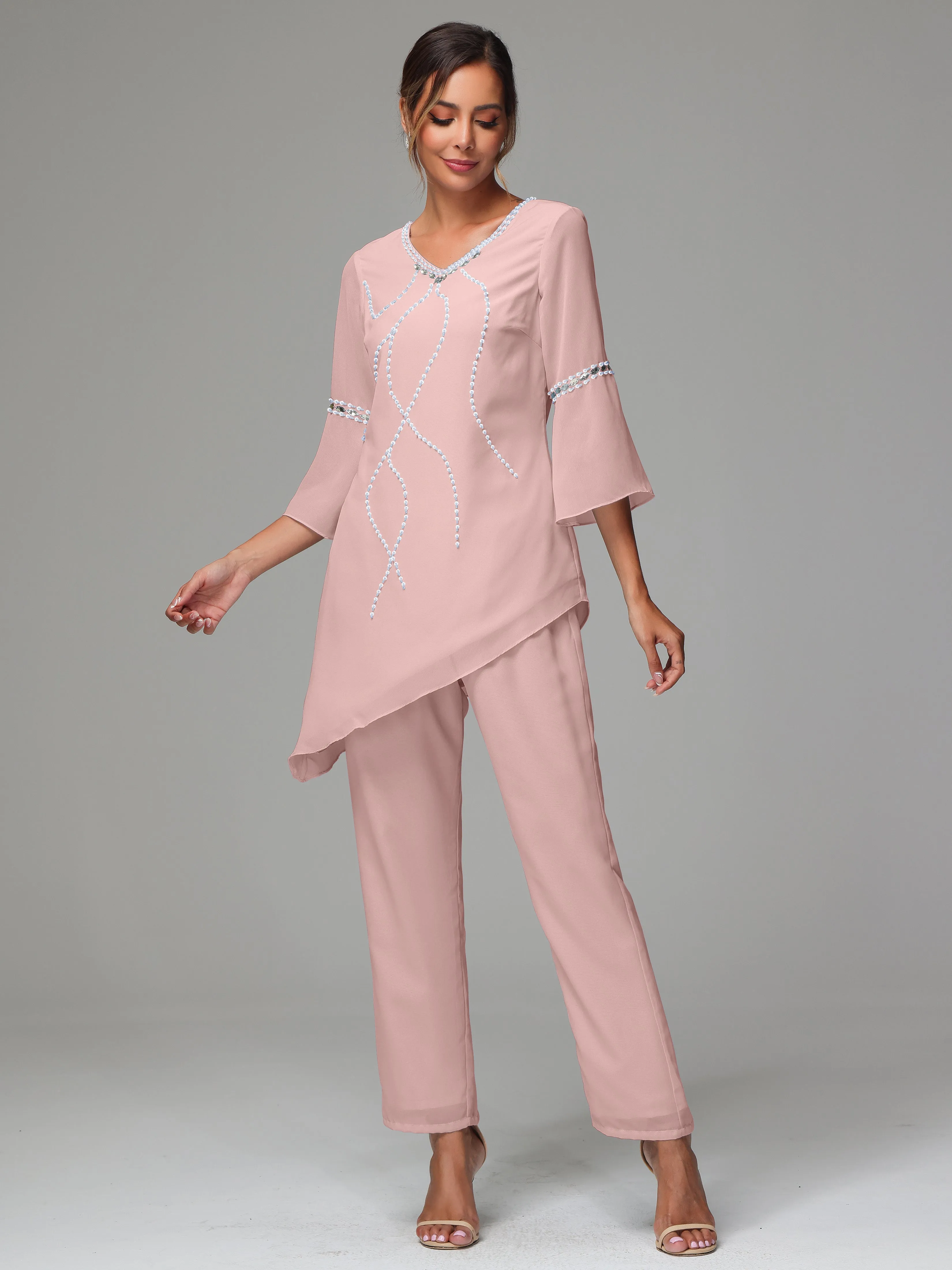 2 Pieces  Chiffon  Mother Of The Bride Dress Pants Suits