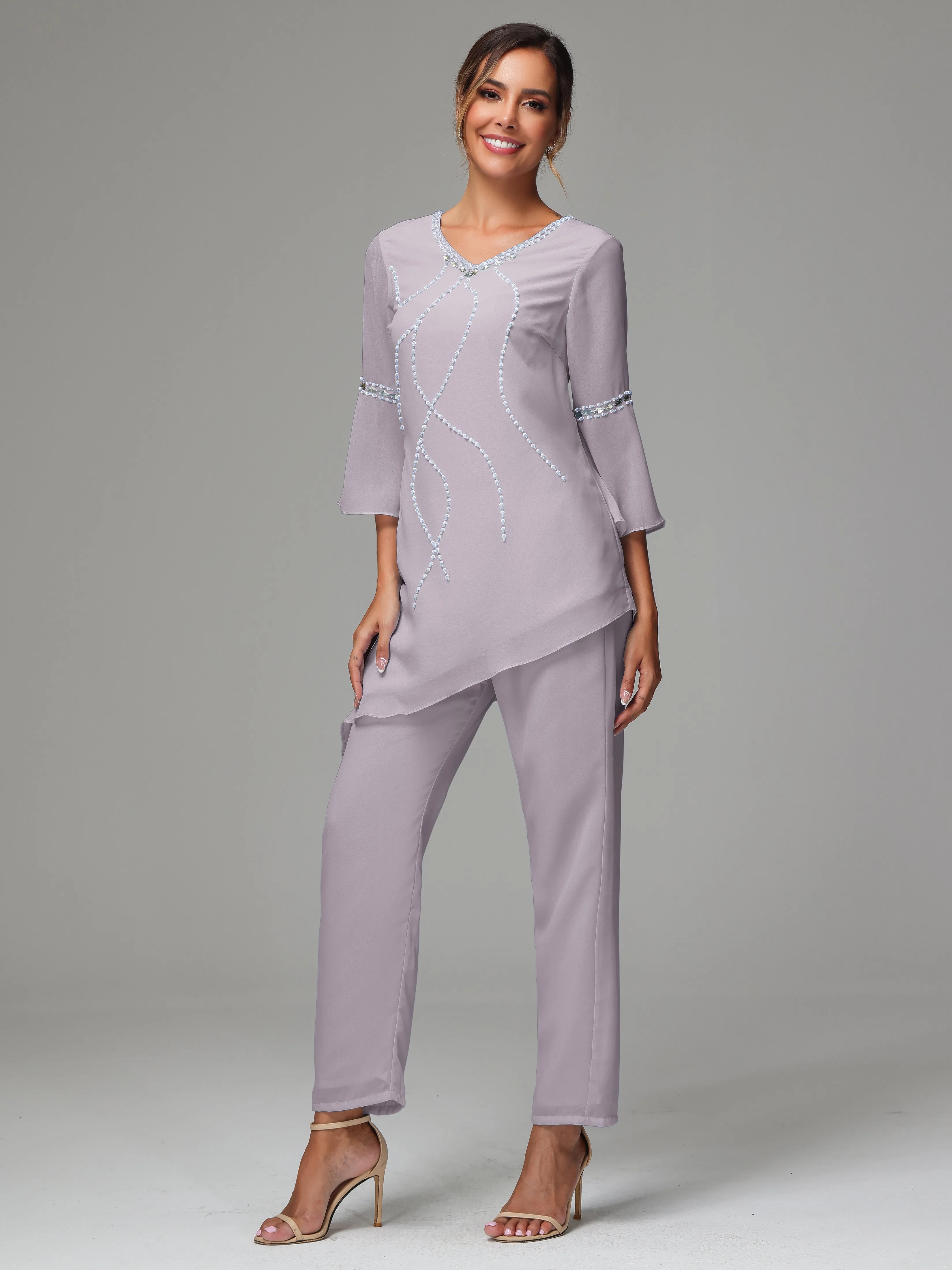 2 Pieces  Chiffon  Mother Of The Bride Dress Pants Suits