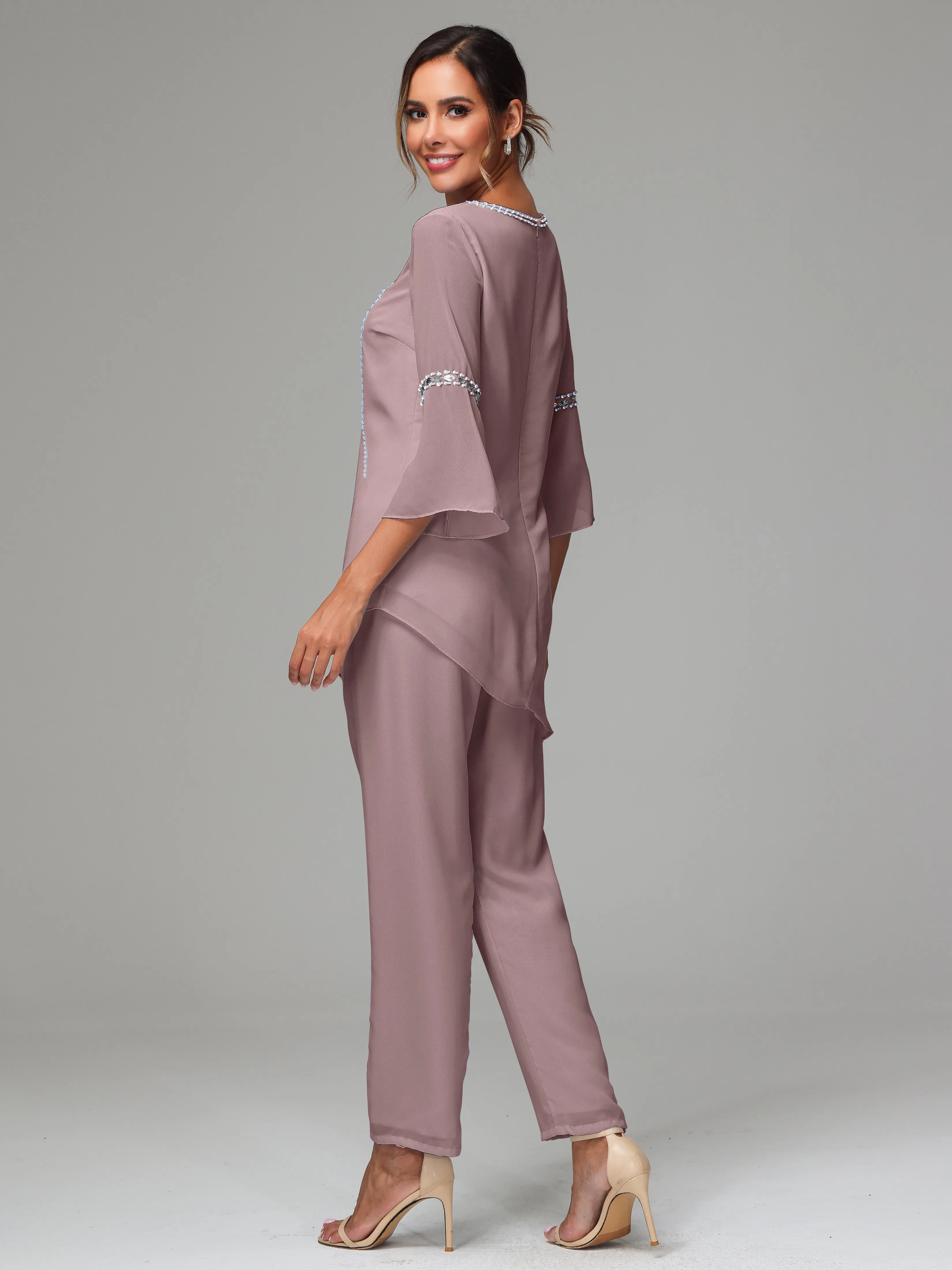 2 Pieces  Chiffon  Mother Of The Bride Dress Pants Suits