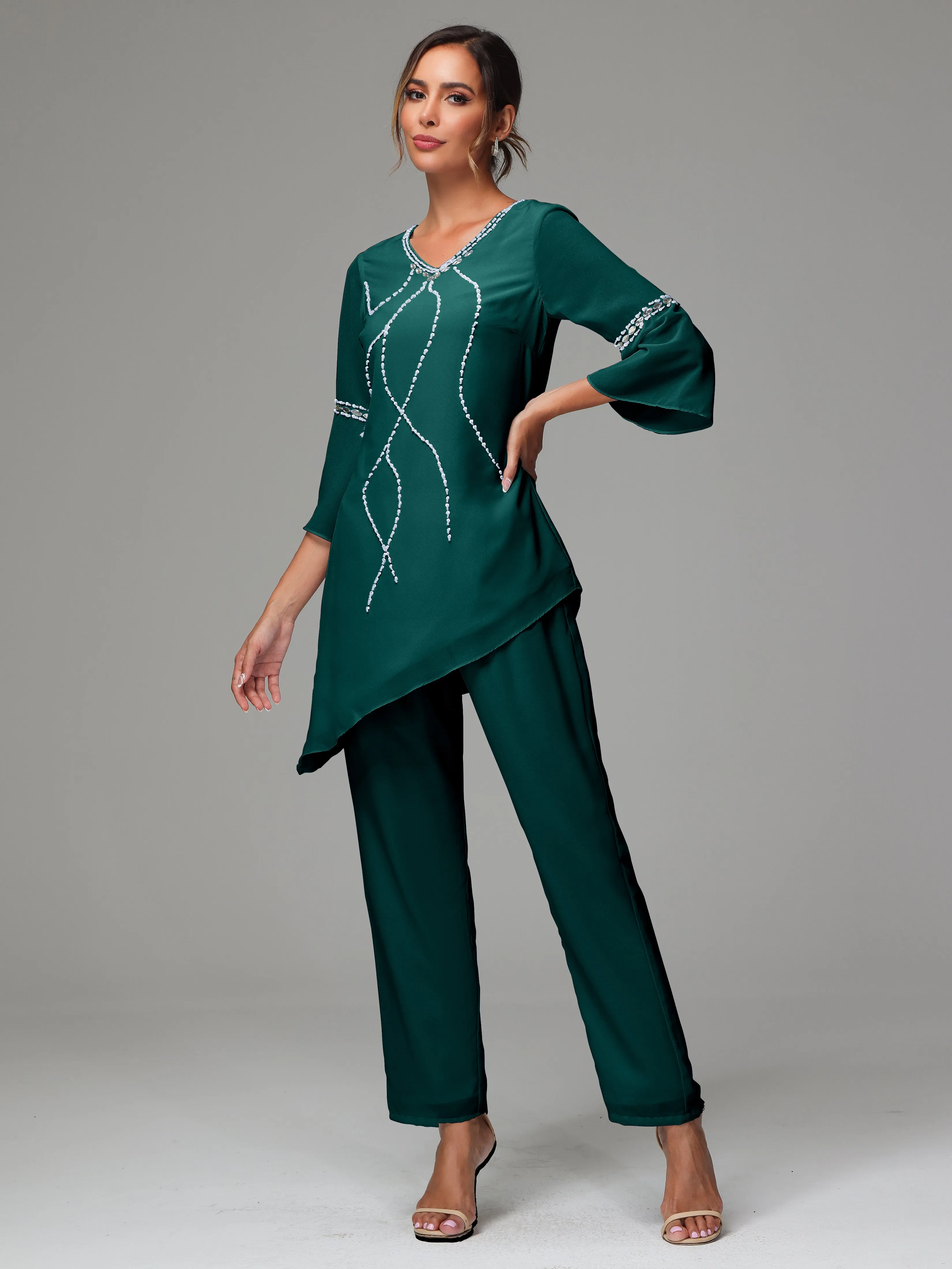 2 Pieces  Chiffon  Mother Of The Bride Dress Pants Suits
