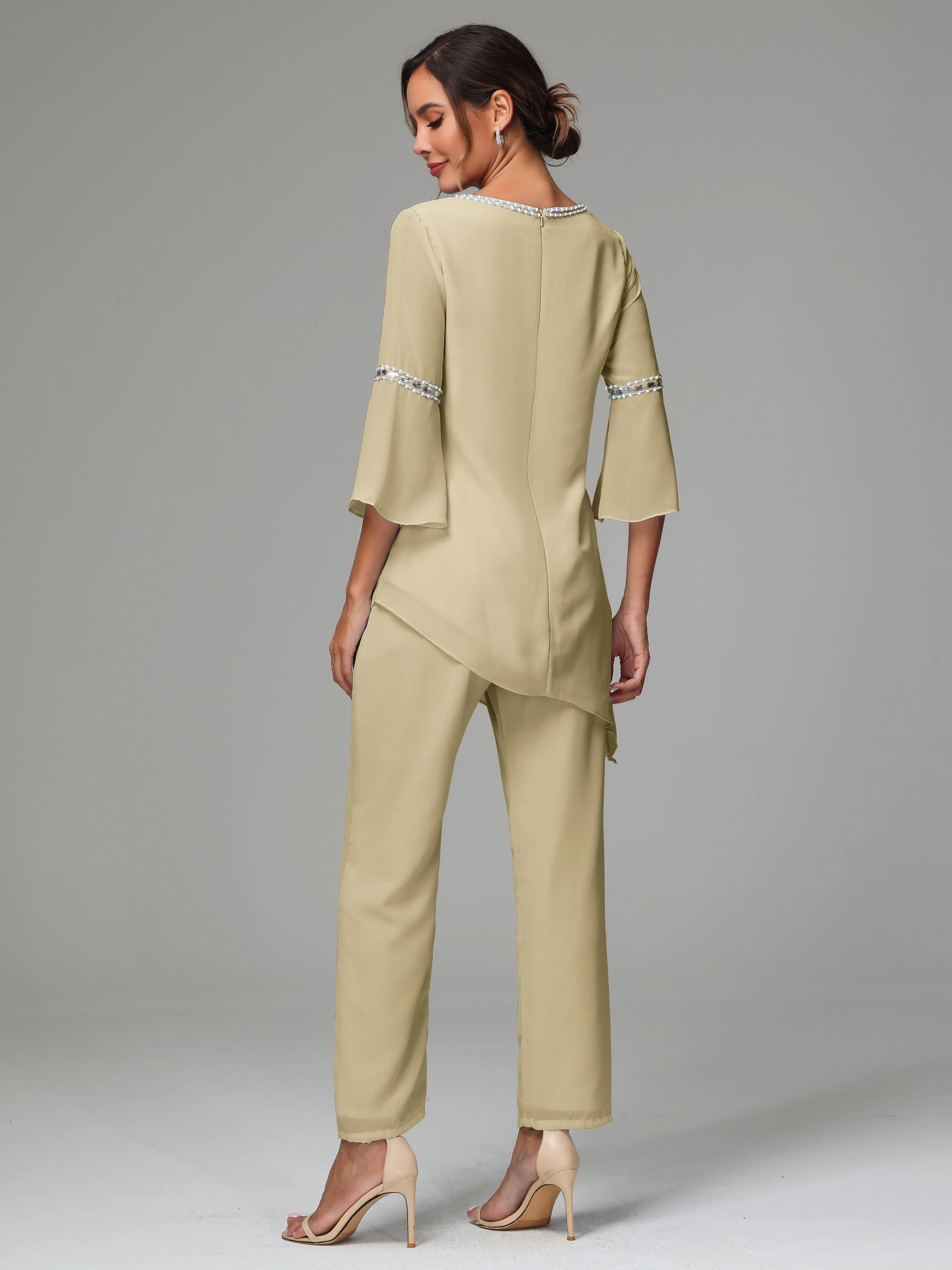 2 Pieces  Chiffon  Mother Of The Bride Dress Pants Suits