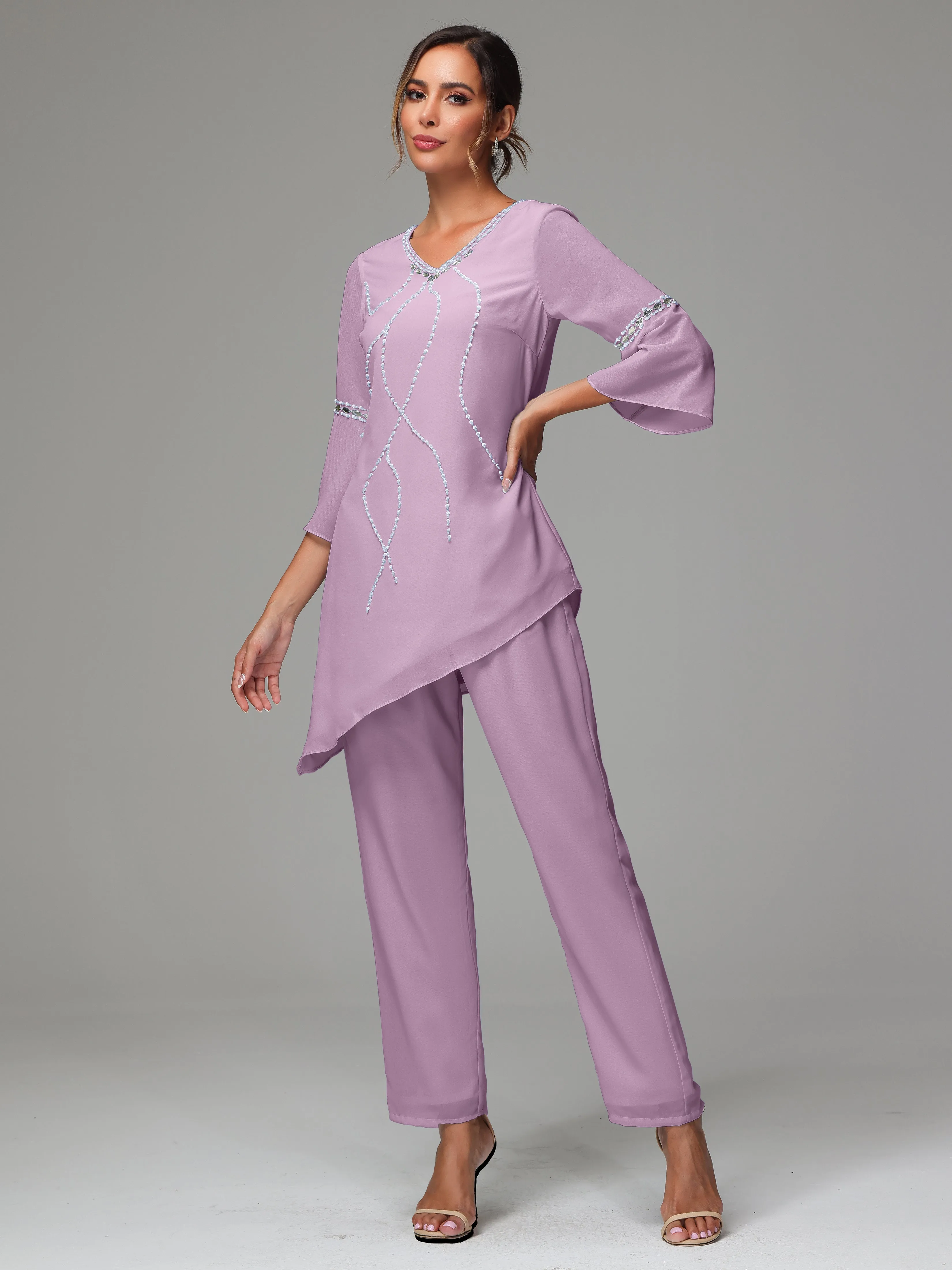 2 Pieces  Chiffon  Mother Of The Bride Dress Pants Suits