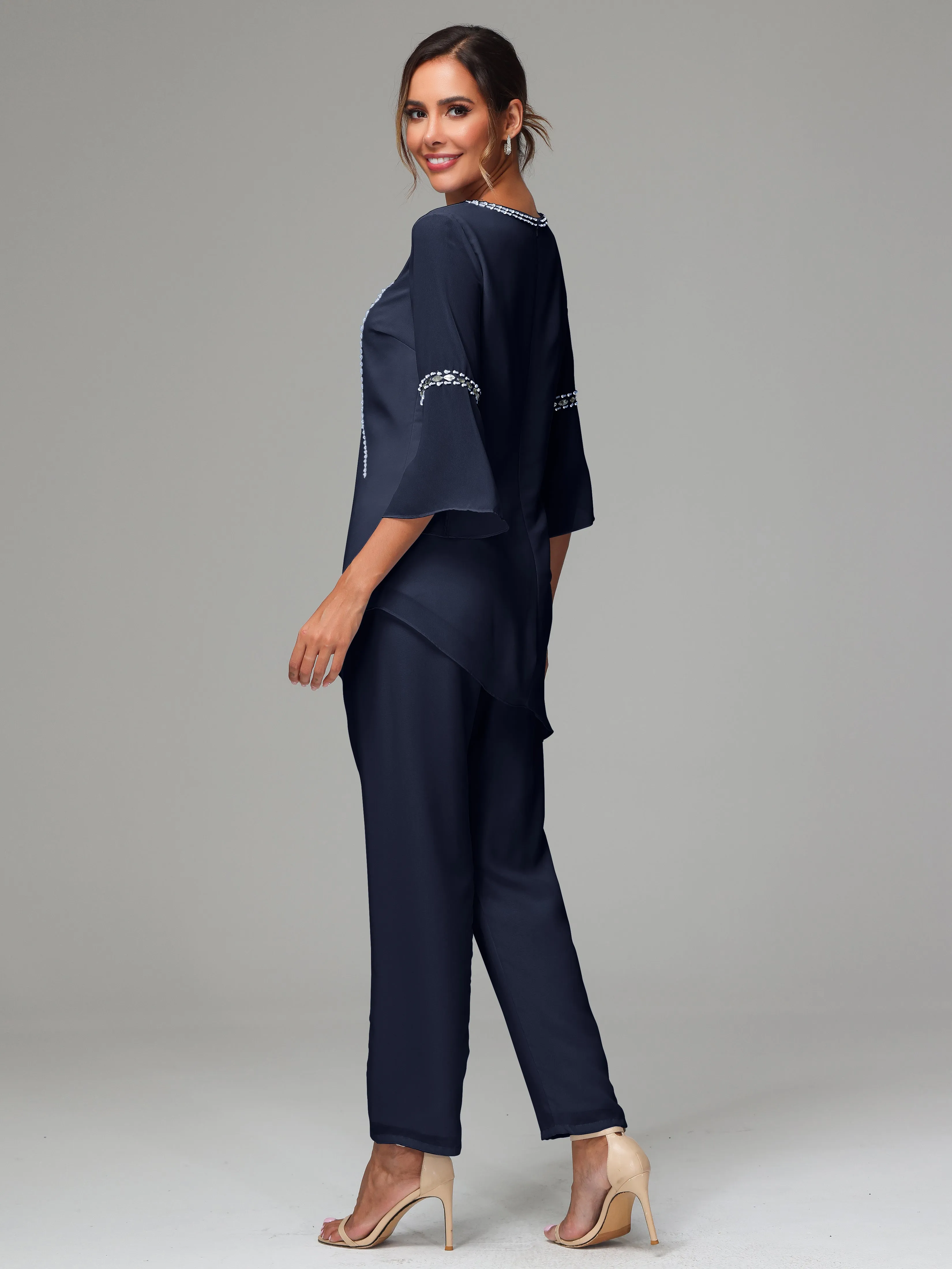 2 Pieces  Chiffon  Mother Of The Bride Dress Pants Suits