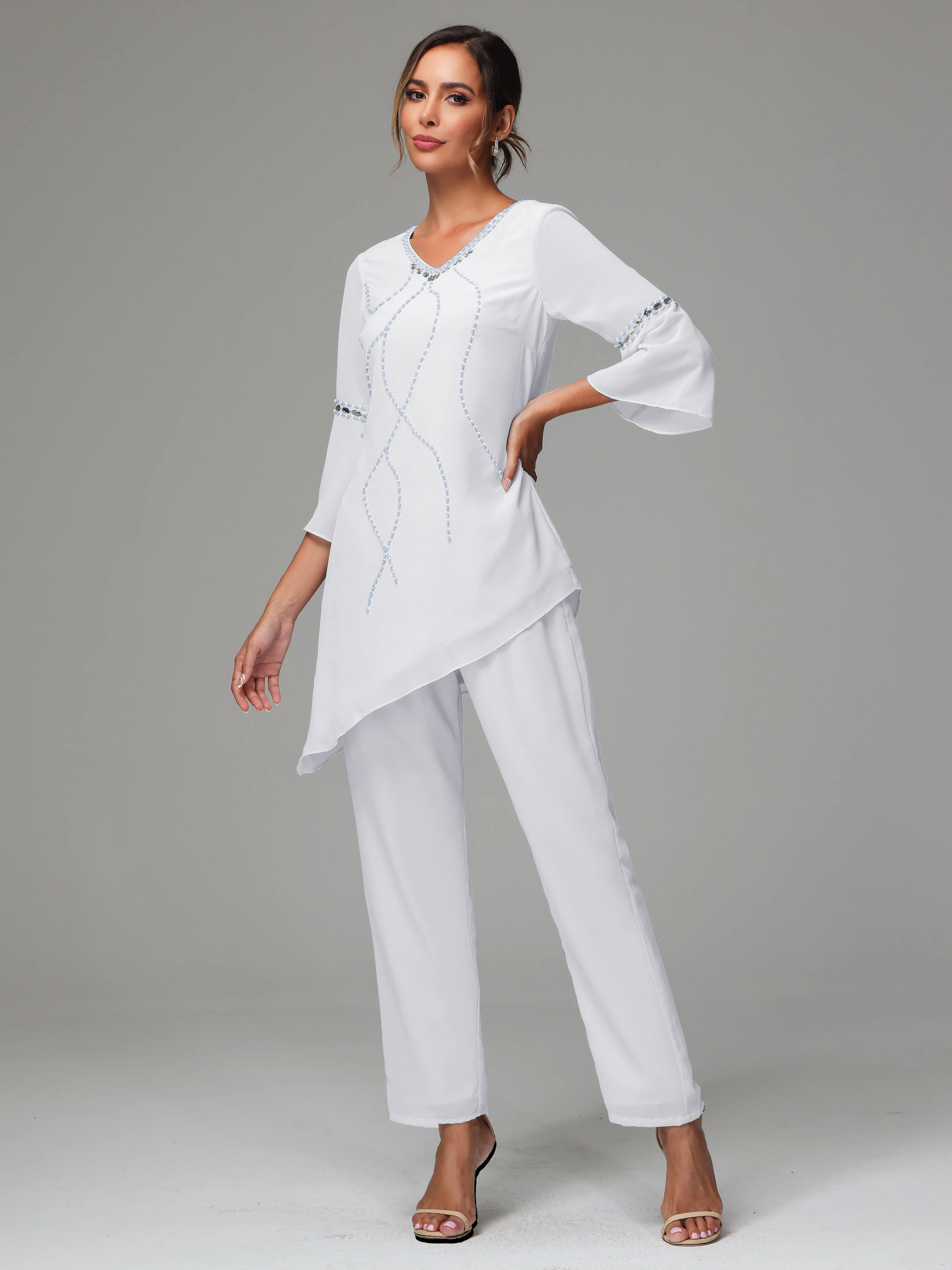 2 Pieces  Chiffon  Mother Of The Bride Dress Pants Suits