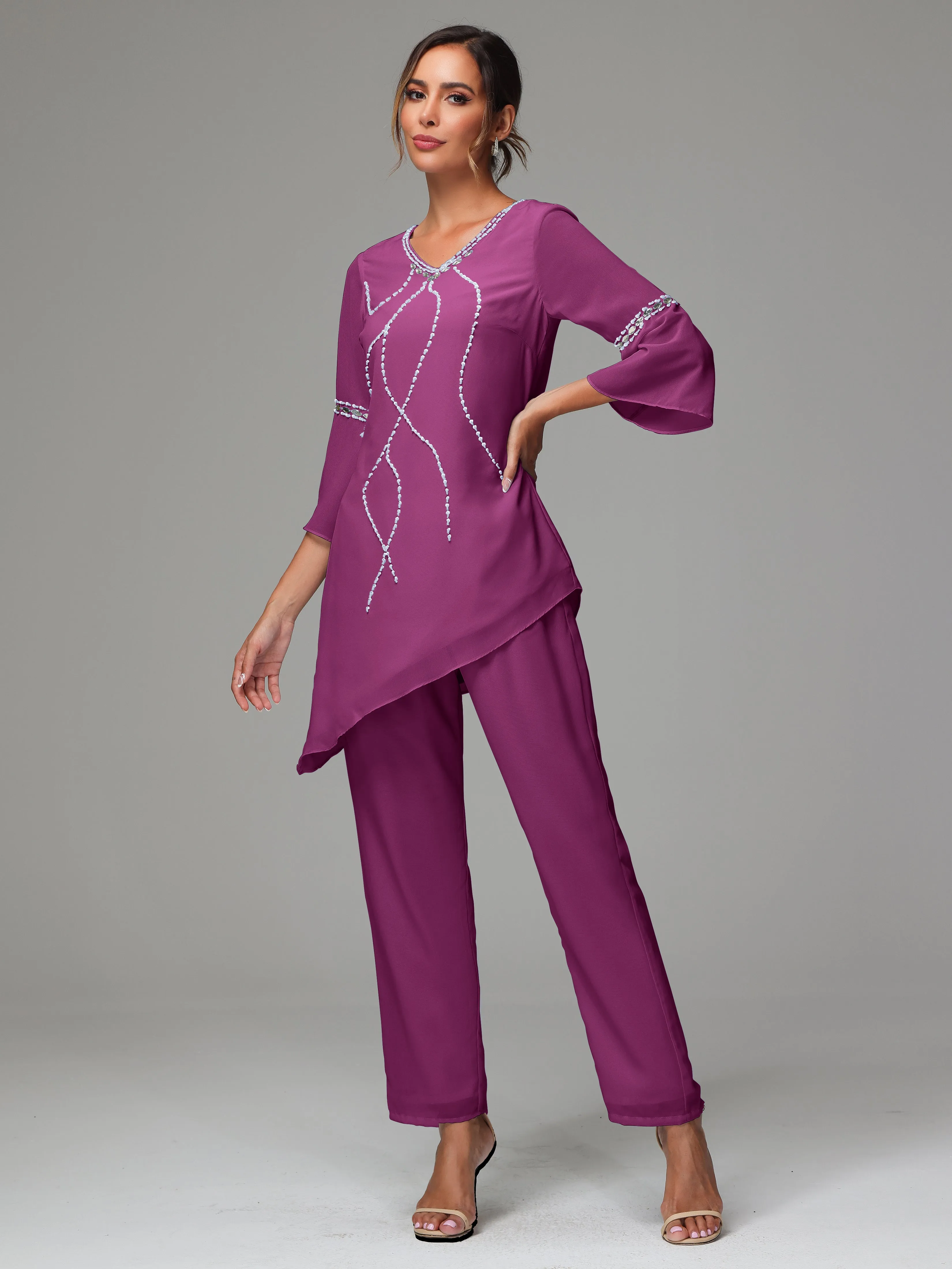 2 Pieces  Chiffon  Mother Of The Bride Dress Pants Suits