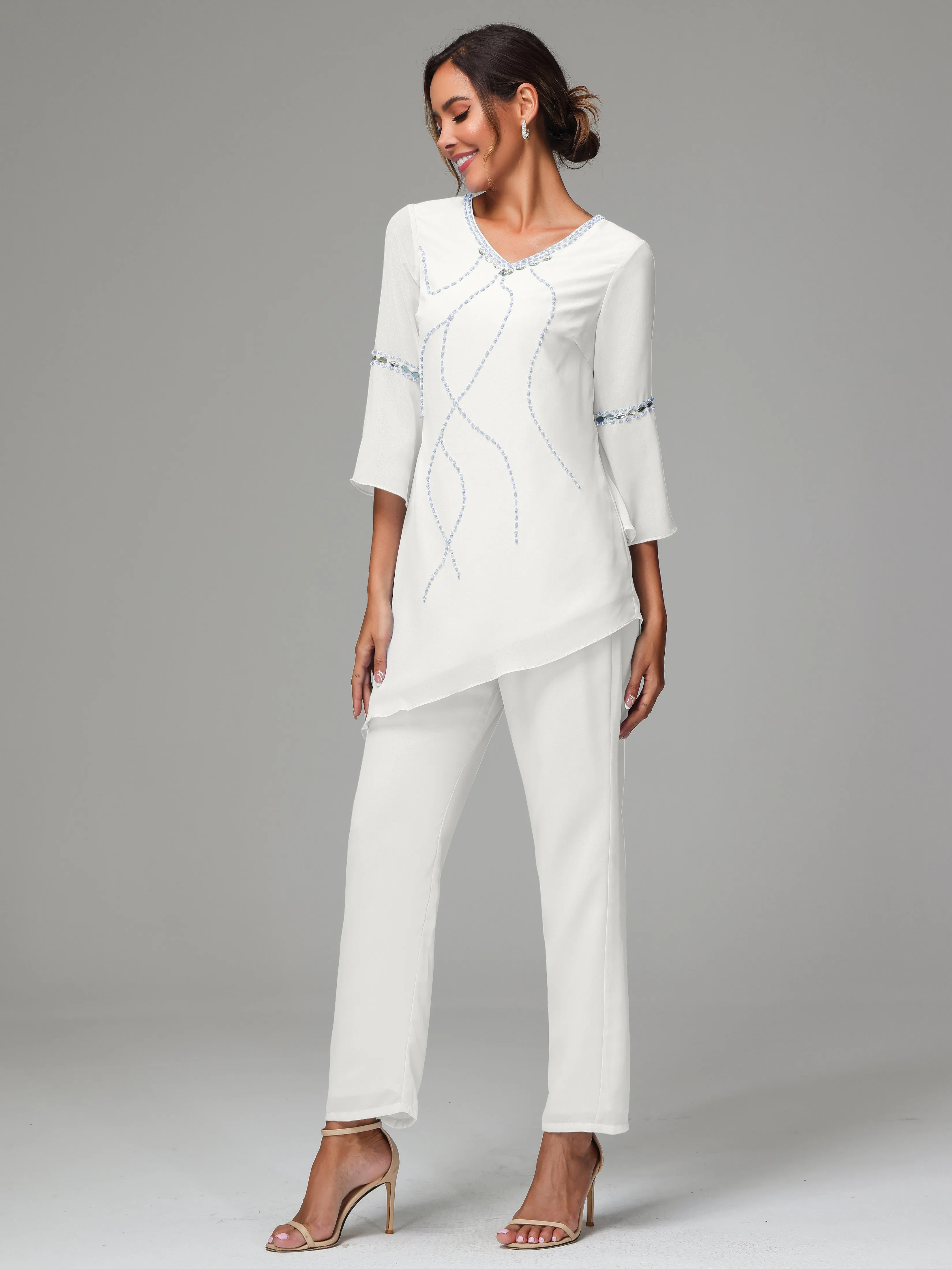 2 Pieces  Chiffon  Mother Of The Bride Dress Pants Suits