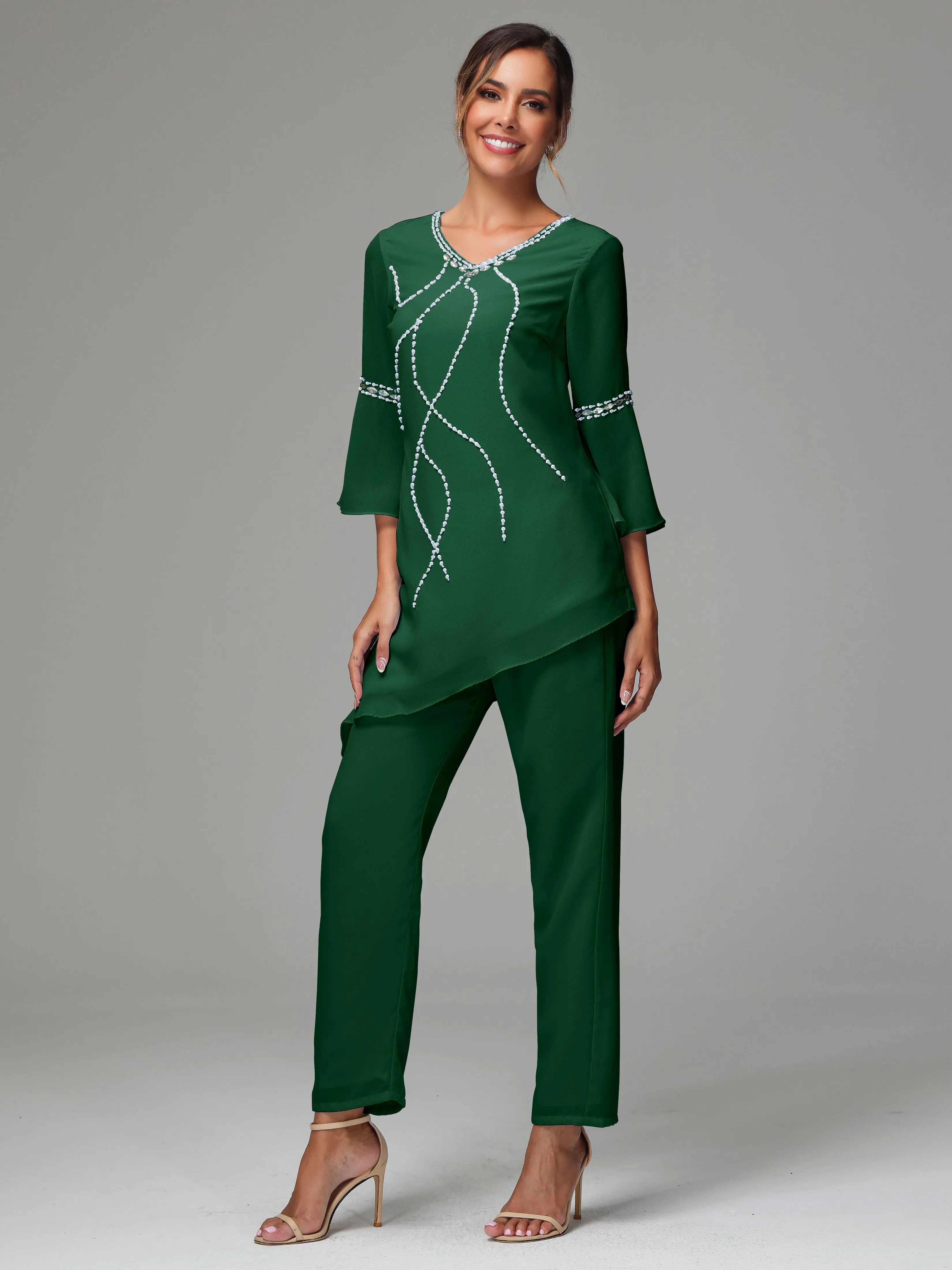 2 Pieces  Chiffon  Mother Of The Bride Dress Pants Suits