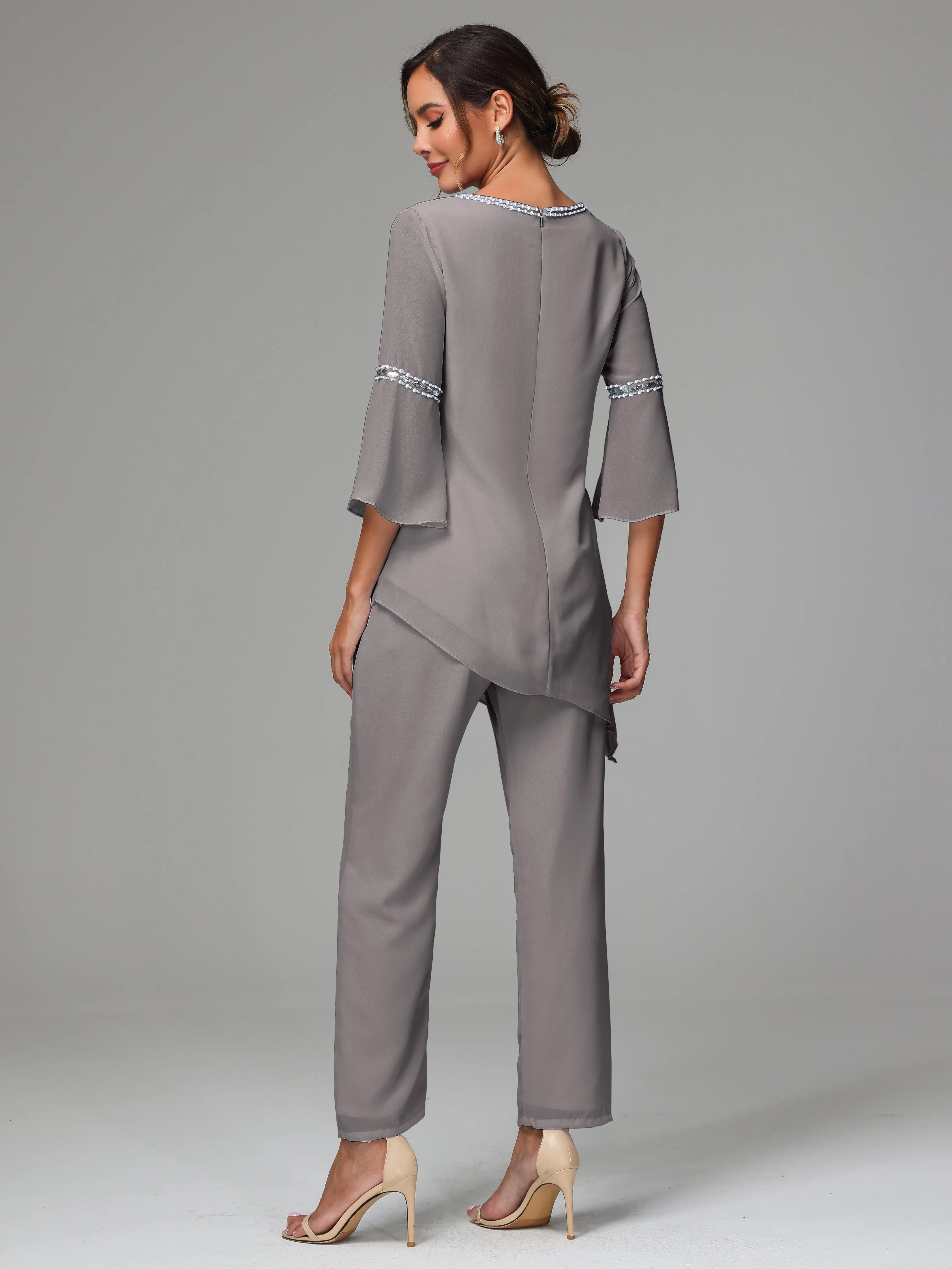 2 Pieces  Chiffon  Mother Of The Bride Dress Pants Suits