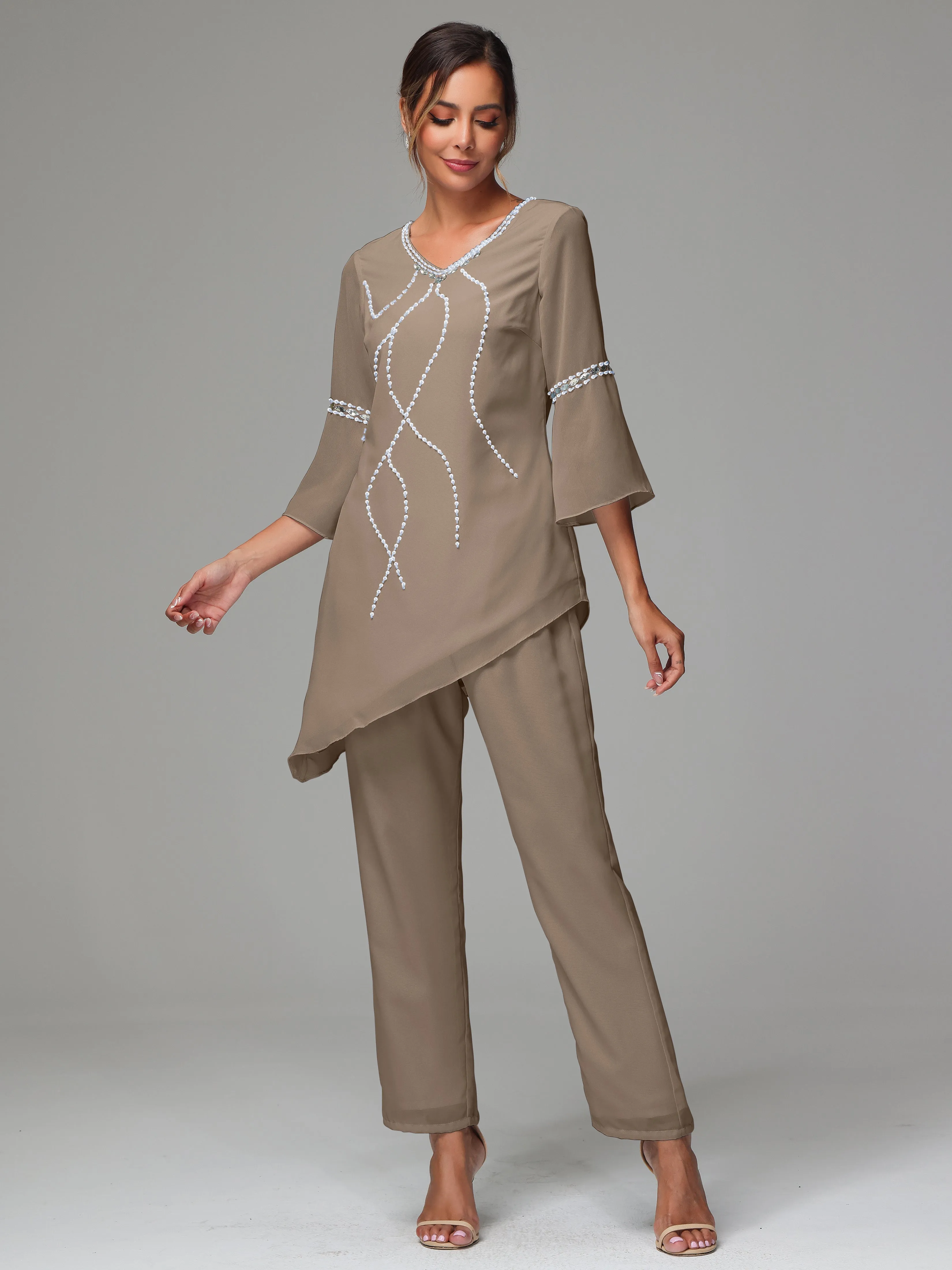 2 Pieces  Chiffon  Mother Of The Bride Dress Pants Suits