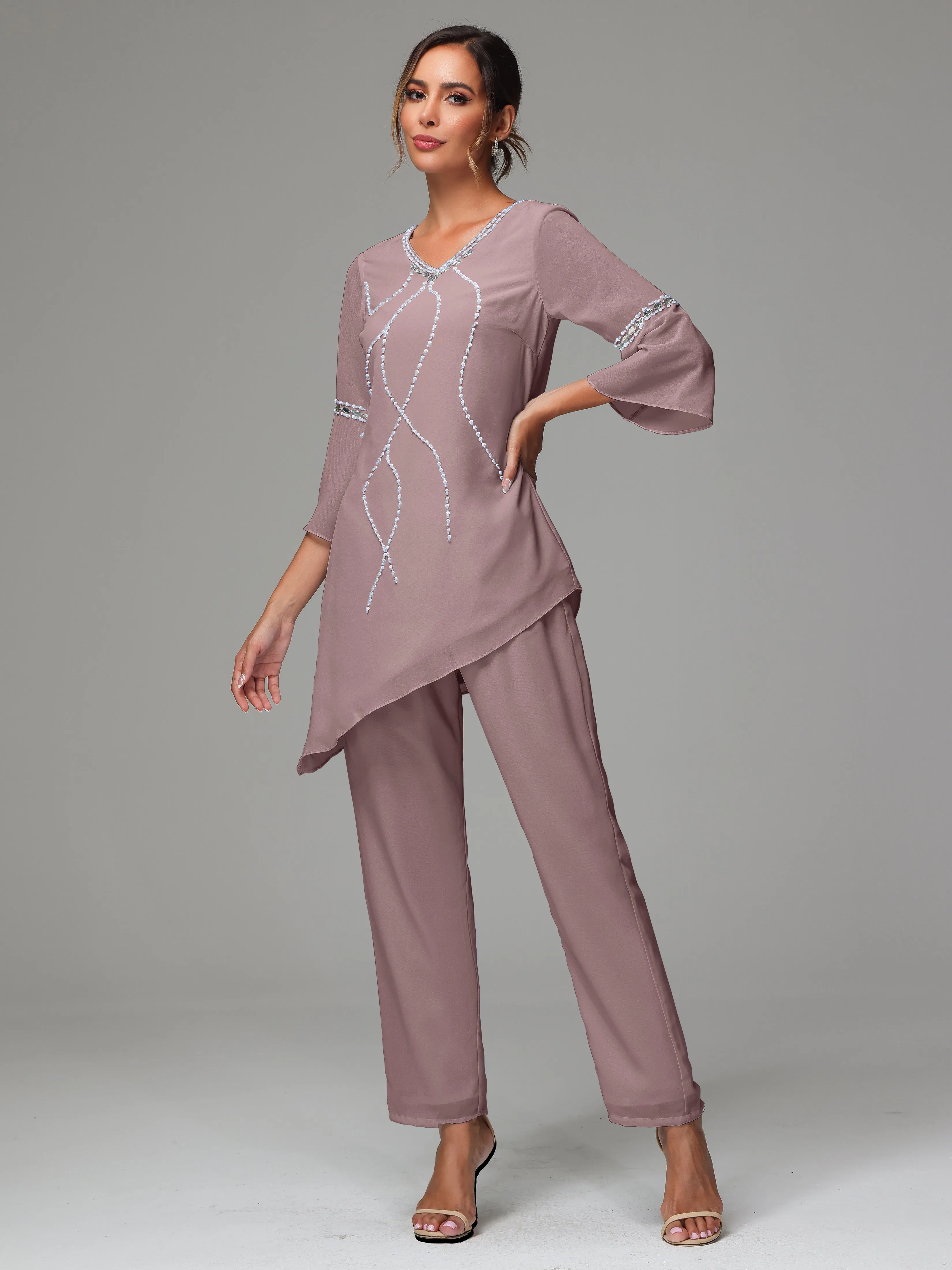 2 Pieces  Chiffon  Mother Of The Bride Dress Pants Suits