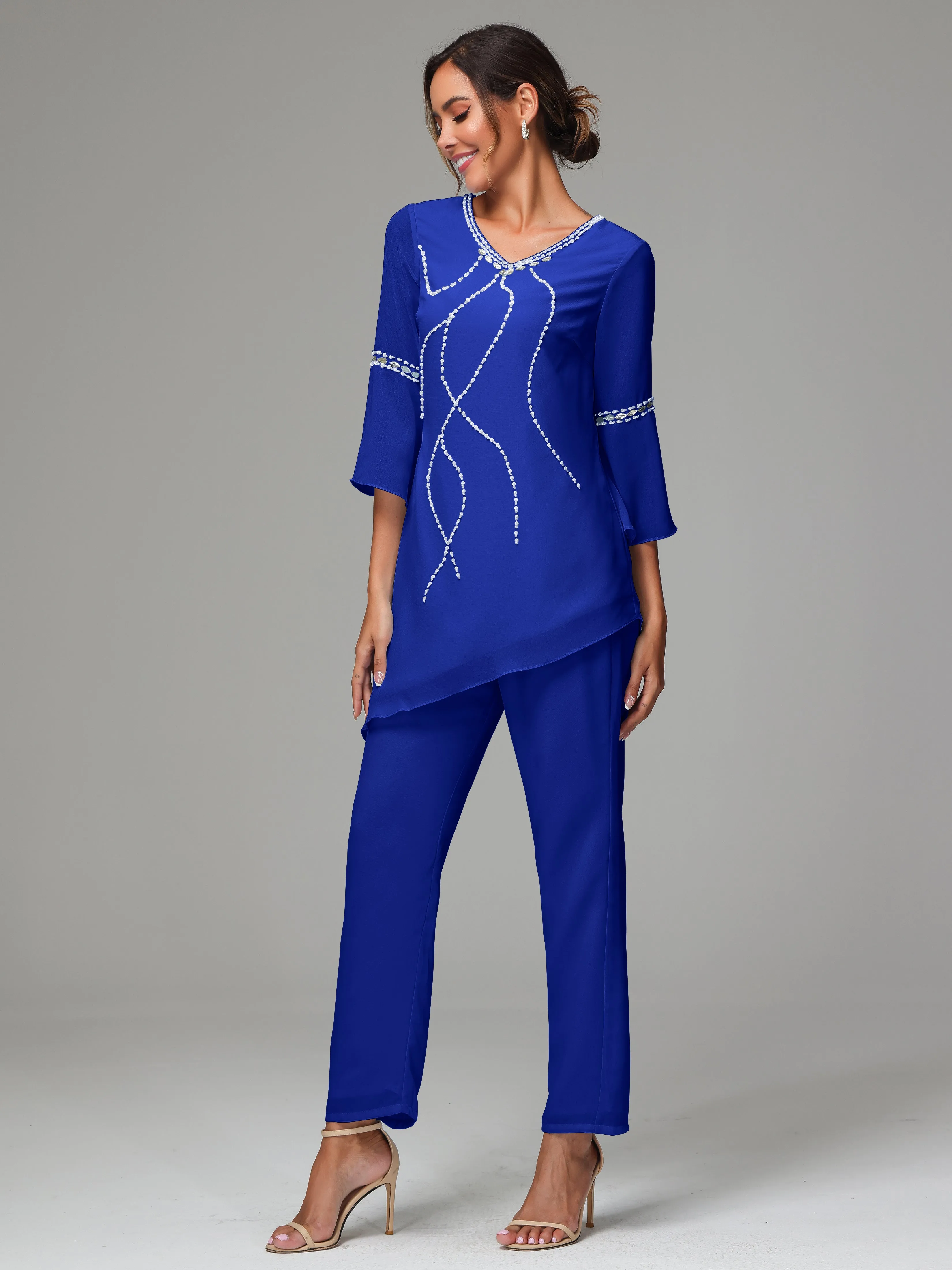 2 Pieces  Chiffon  Mother Of The Bride Dress Pants Suits