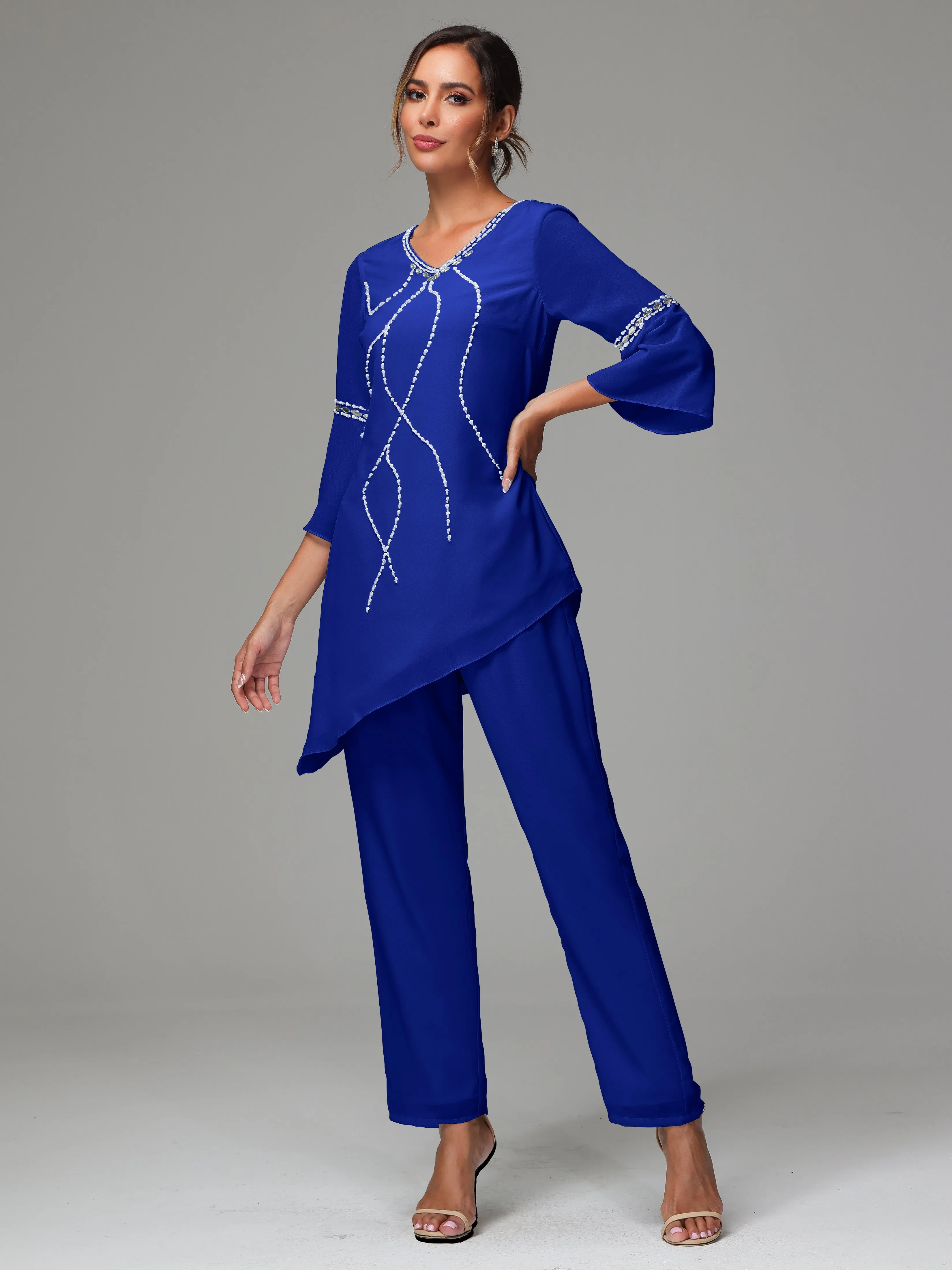 2 Pieces  Chiffon  Mother Of The Bride Dress Pants Suits