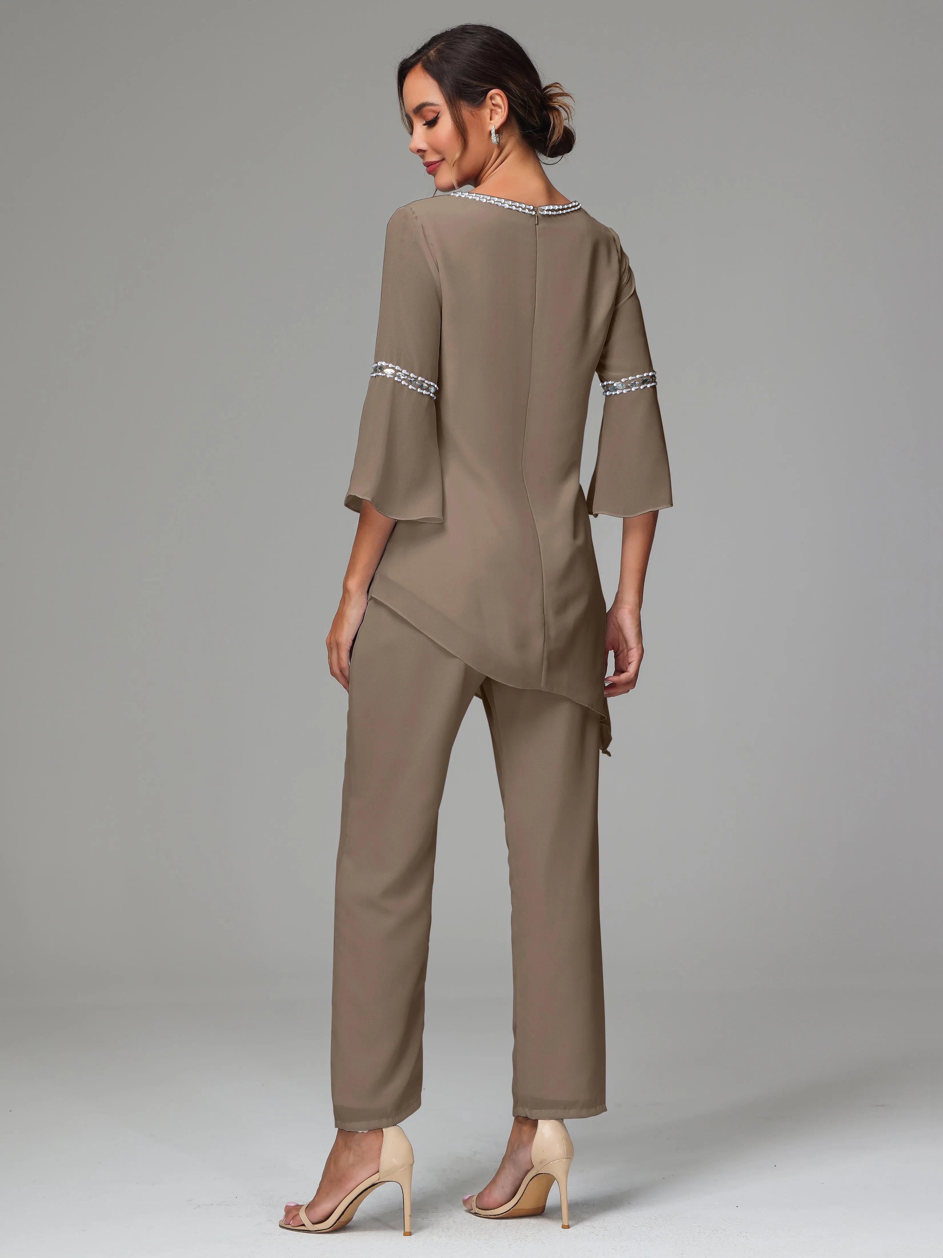 2 Pieces  Chiffon  Mother Of The Bride Dress Pants Suits