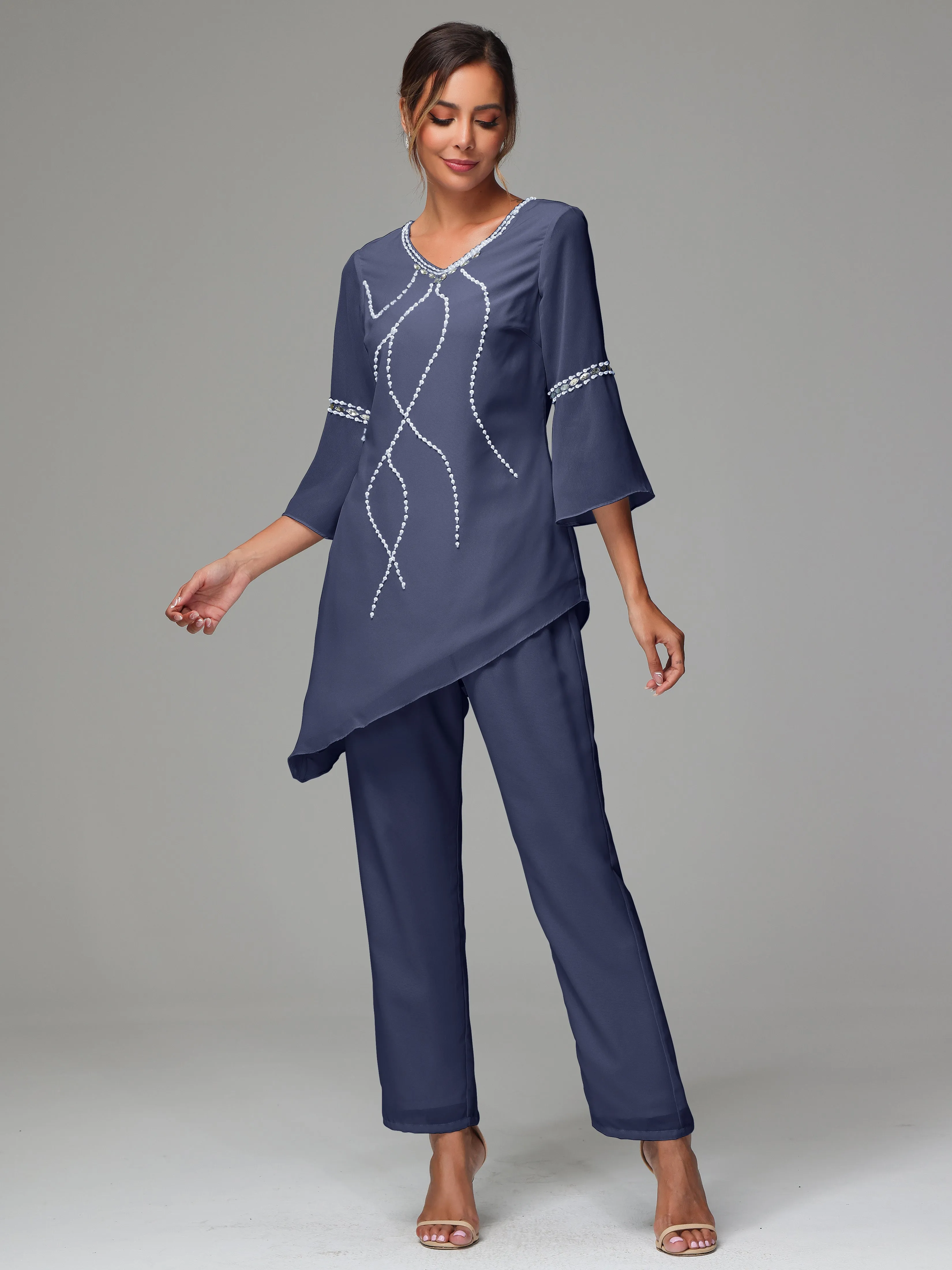 2 Pieces  Chiffon  Mother Of The Bride Dress Pants Suits