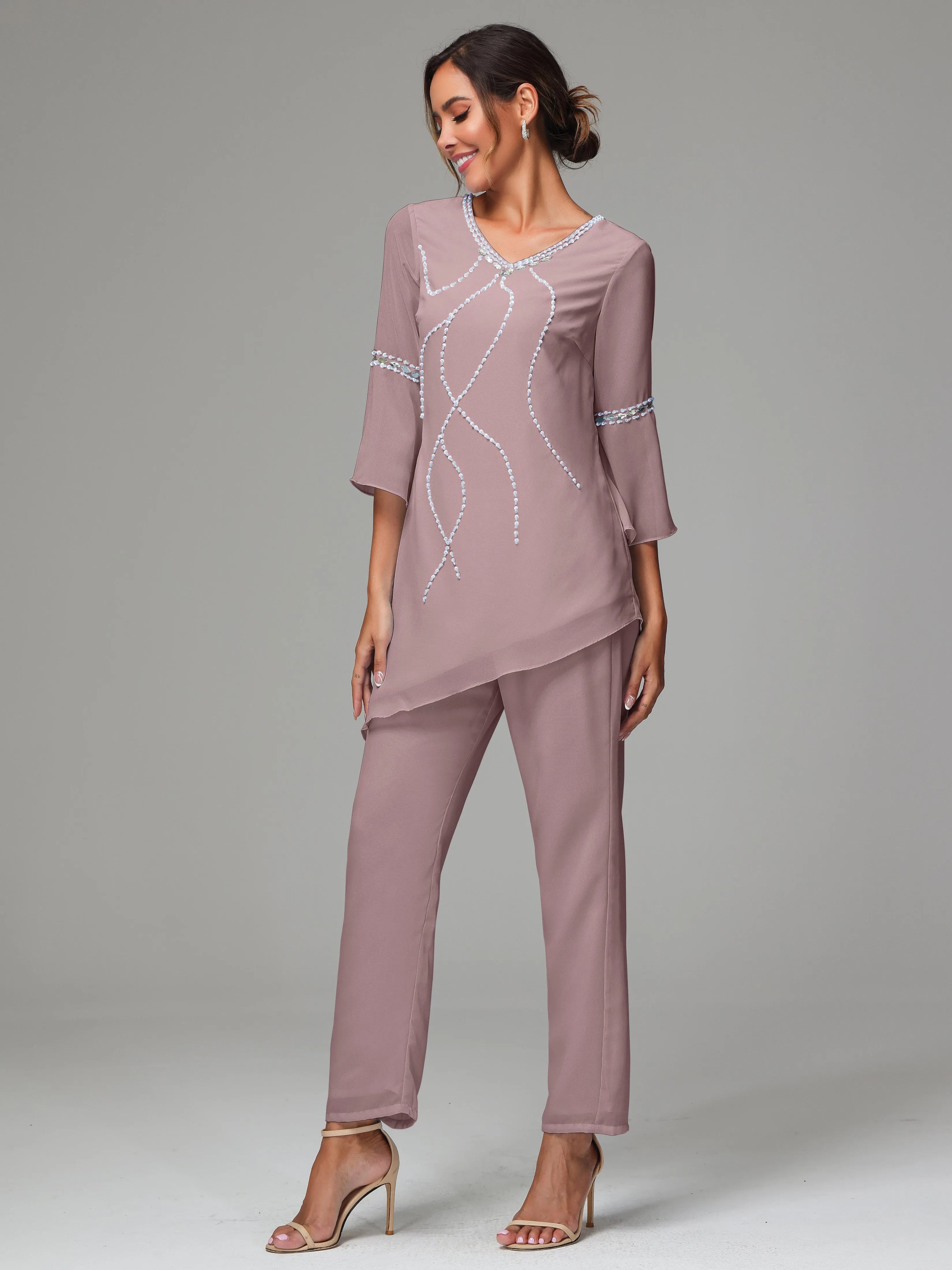 2 Pieces  Chiffon  Mother Of The Bride Dress Pants Suits