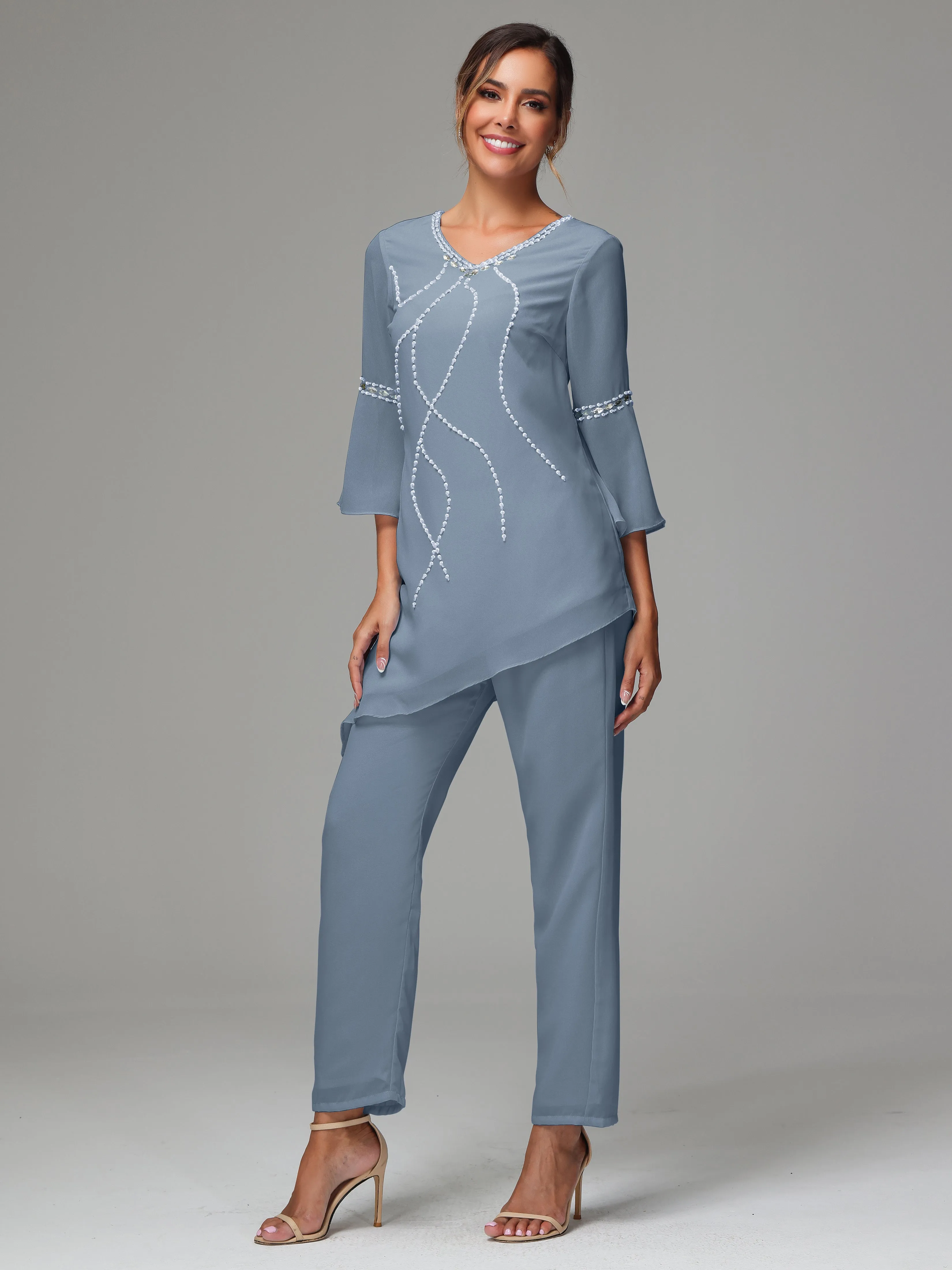 2 Pieces  Chiffon  Mother Of The Bride Dress Pants Suits