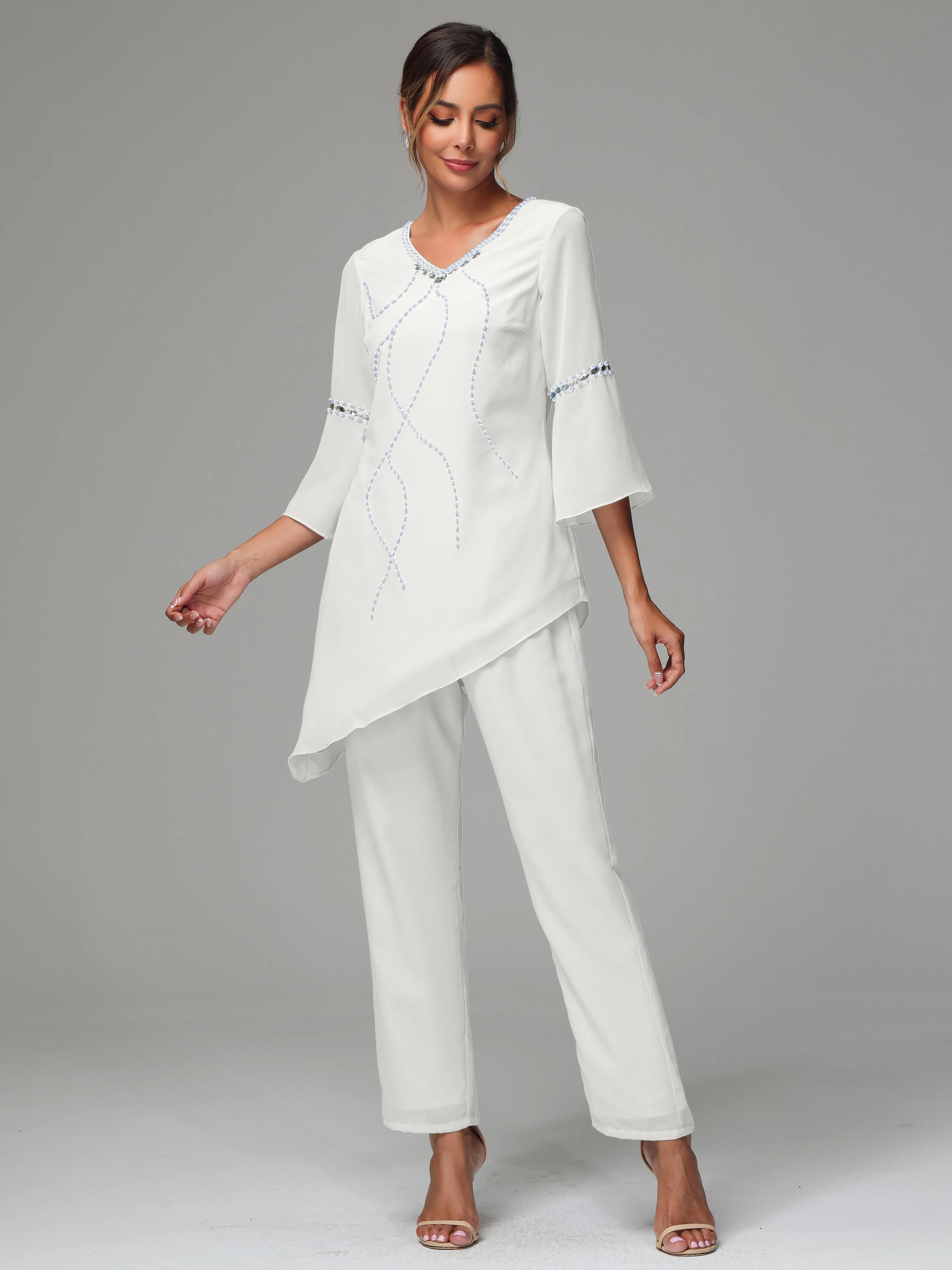2 Pieces  Chiffon  Mother Of The Bride Dress Pants Suits