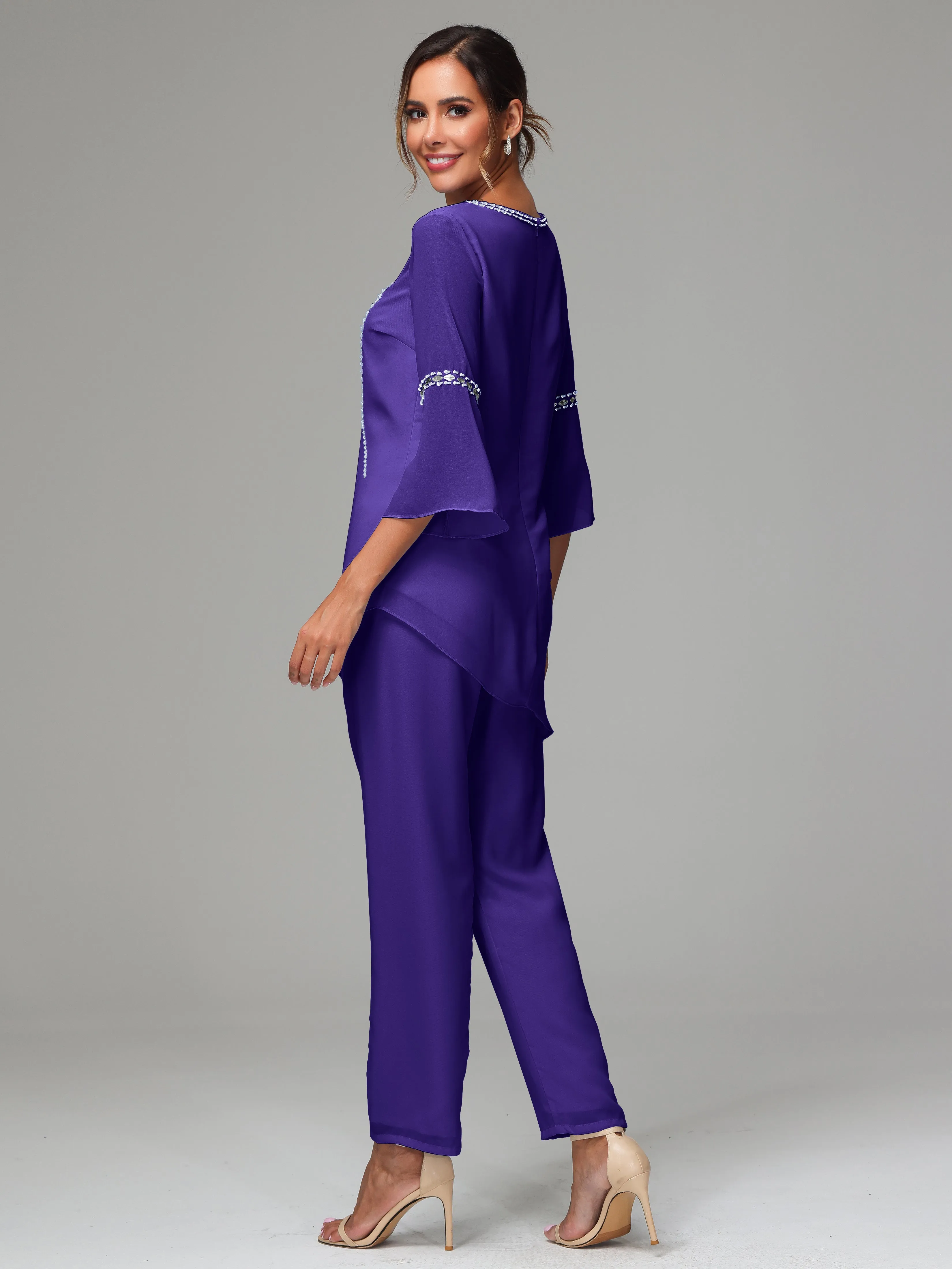 2 Pieces  Chiffon  Mother Of The Bride Dress Pants Suits