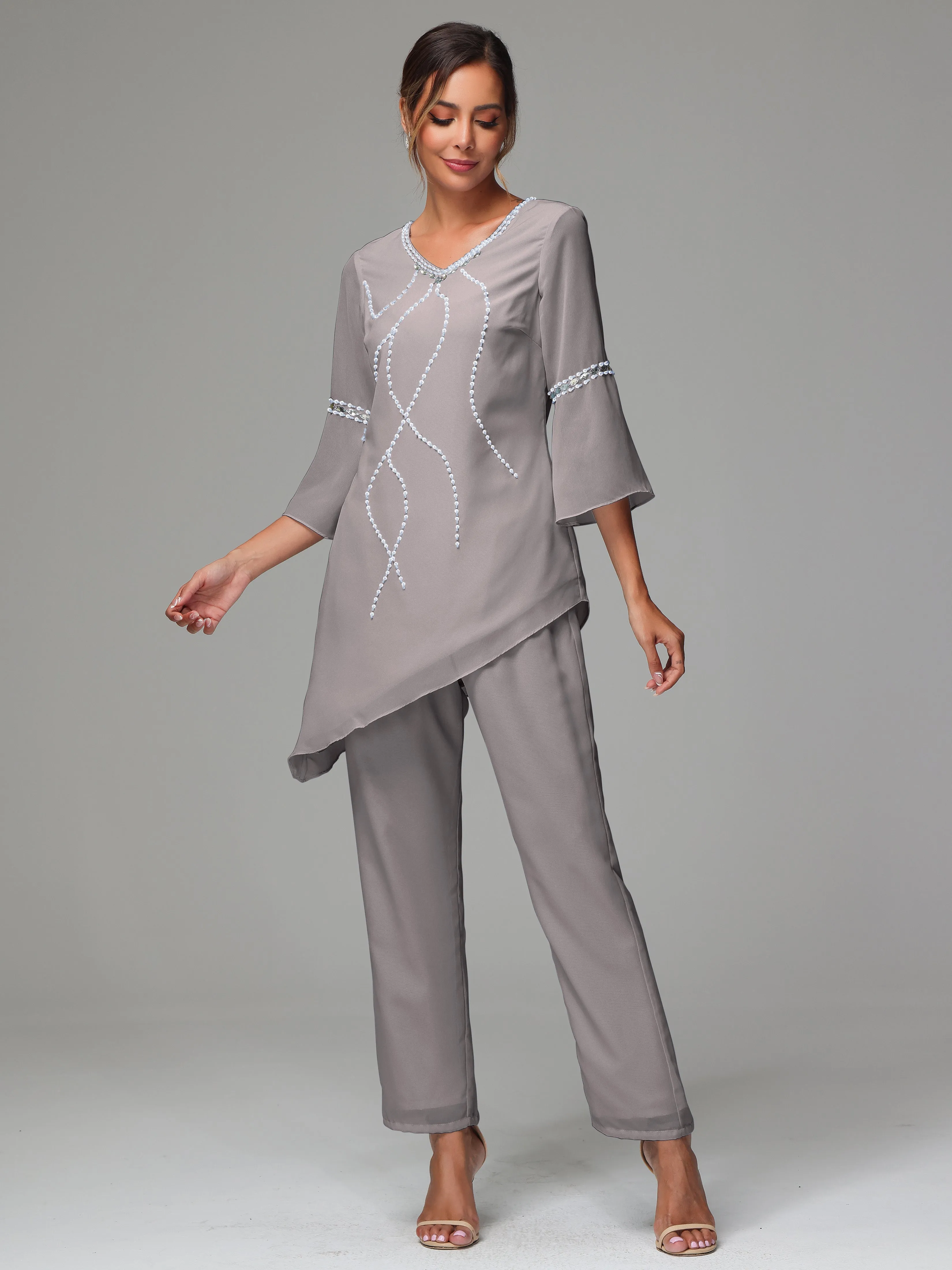 2 Pieces  Chiffon  Mother Of The Bride Dress Pants Suits