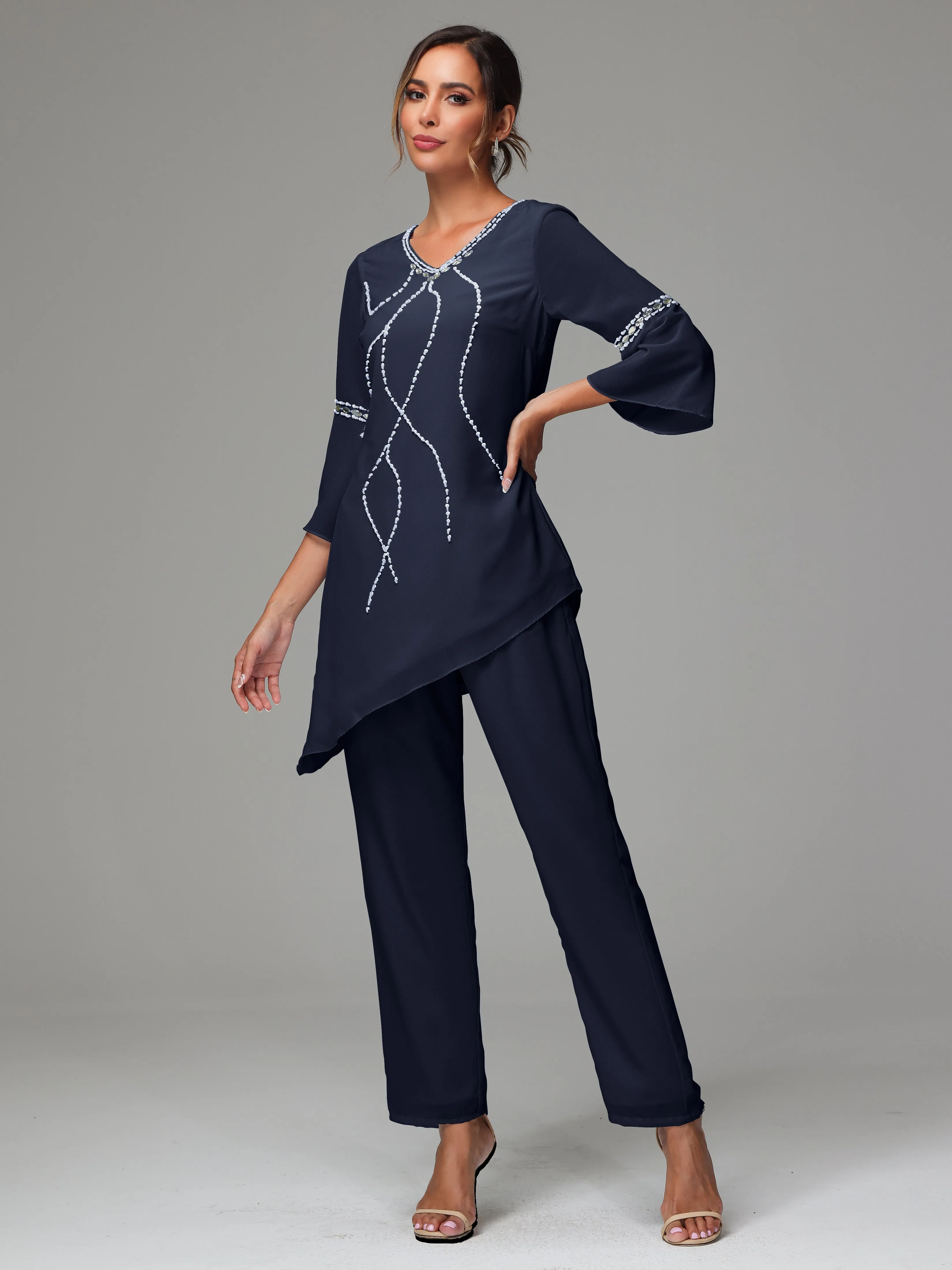 2 Pieces  Chiffon  Mother Of The Bride Dress Pants Suits