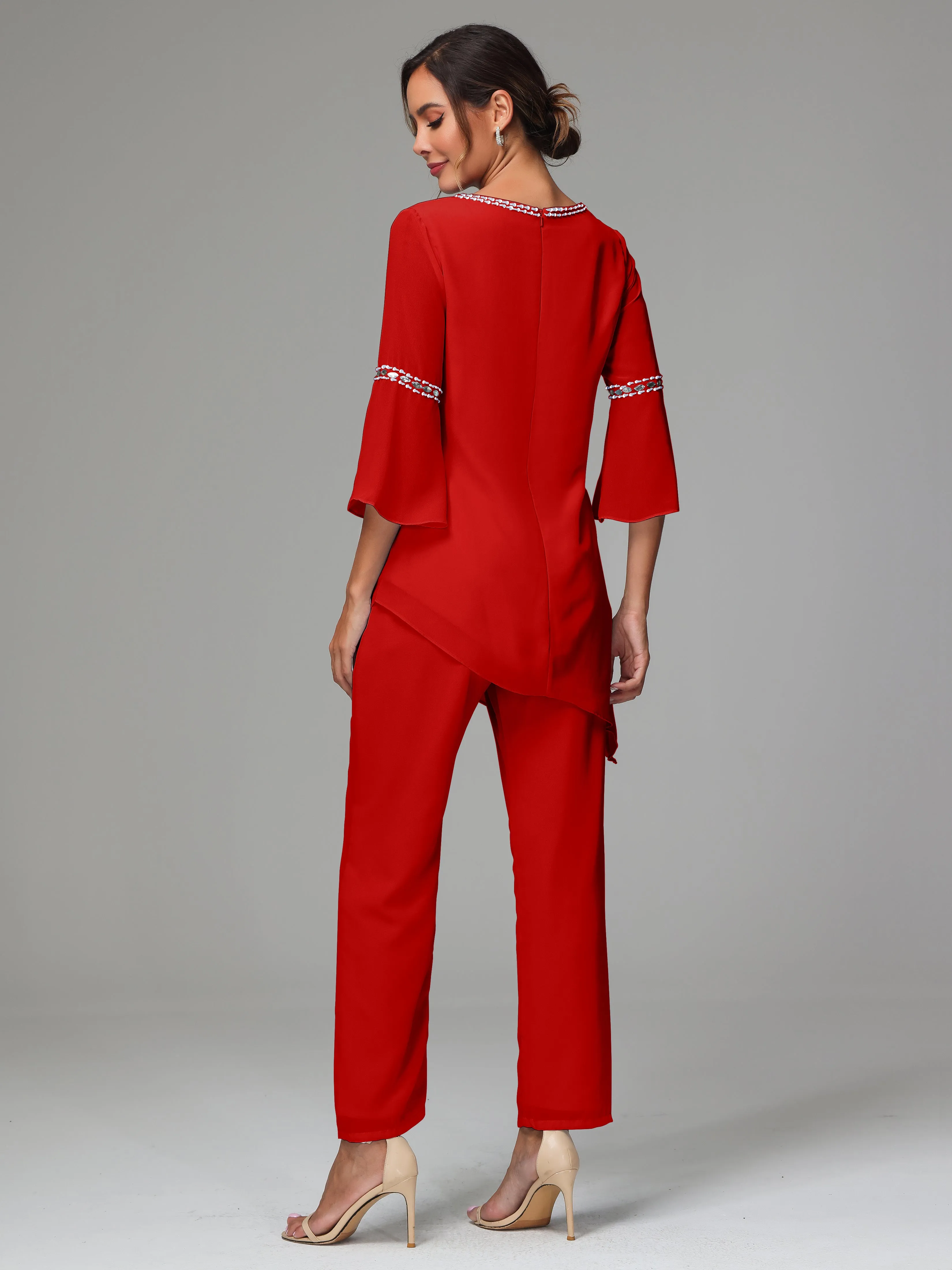 2 Pieces  Chiffon  Mother Of The Bride Dress Pants Suits