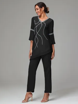2 Pieces  Chiffon  Mother Of The Bride Dress Pants Suits