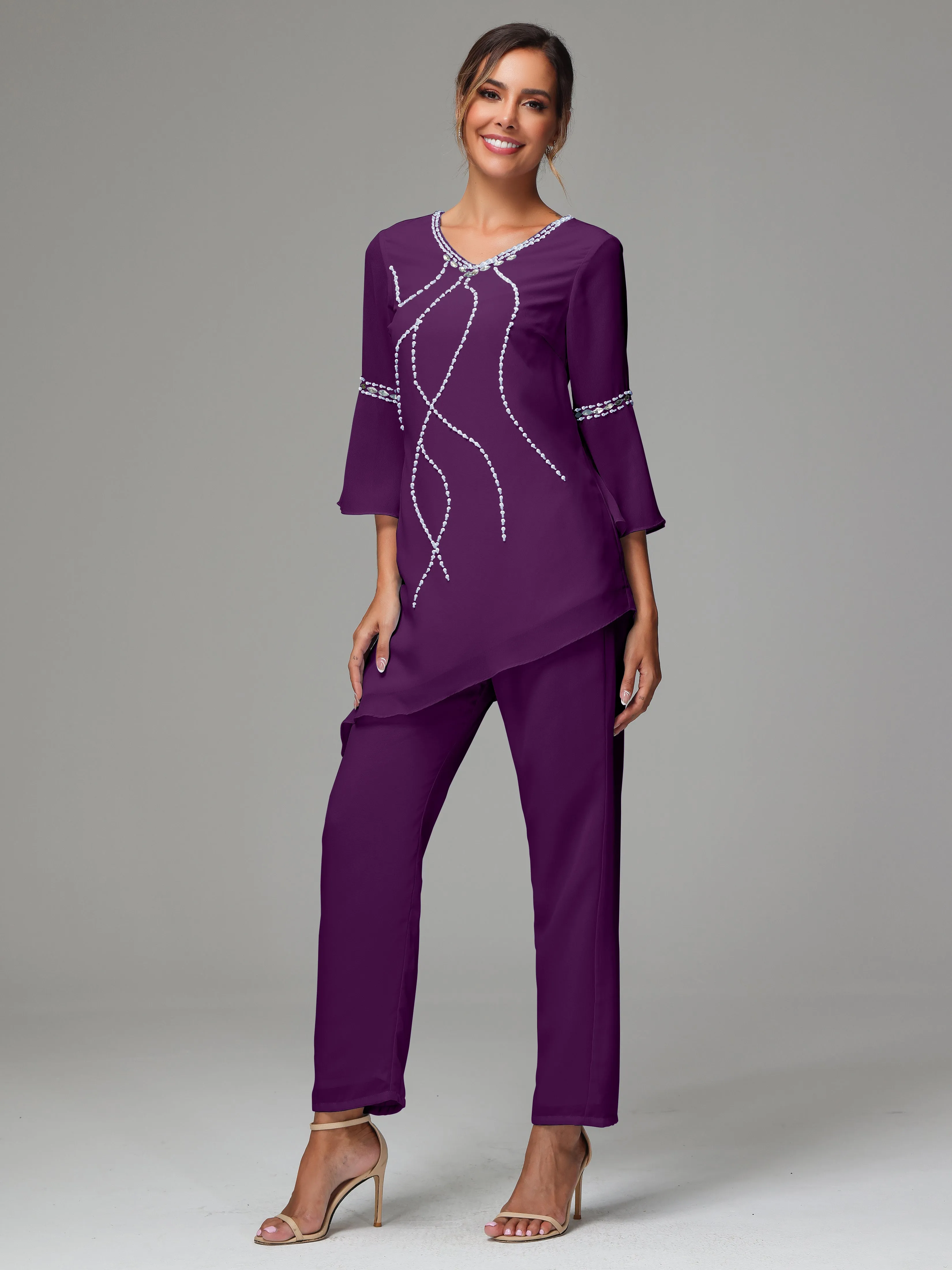 2 Pieces  Chiffon  Mother Of The Bride Dress Pants Suits