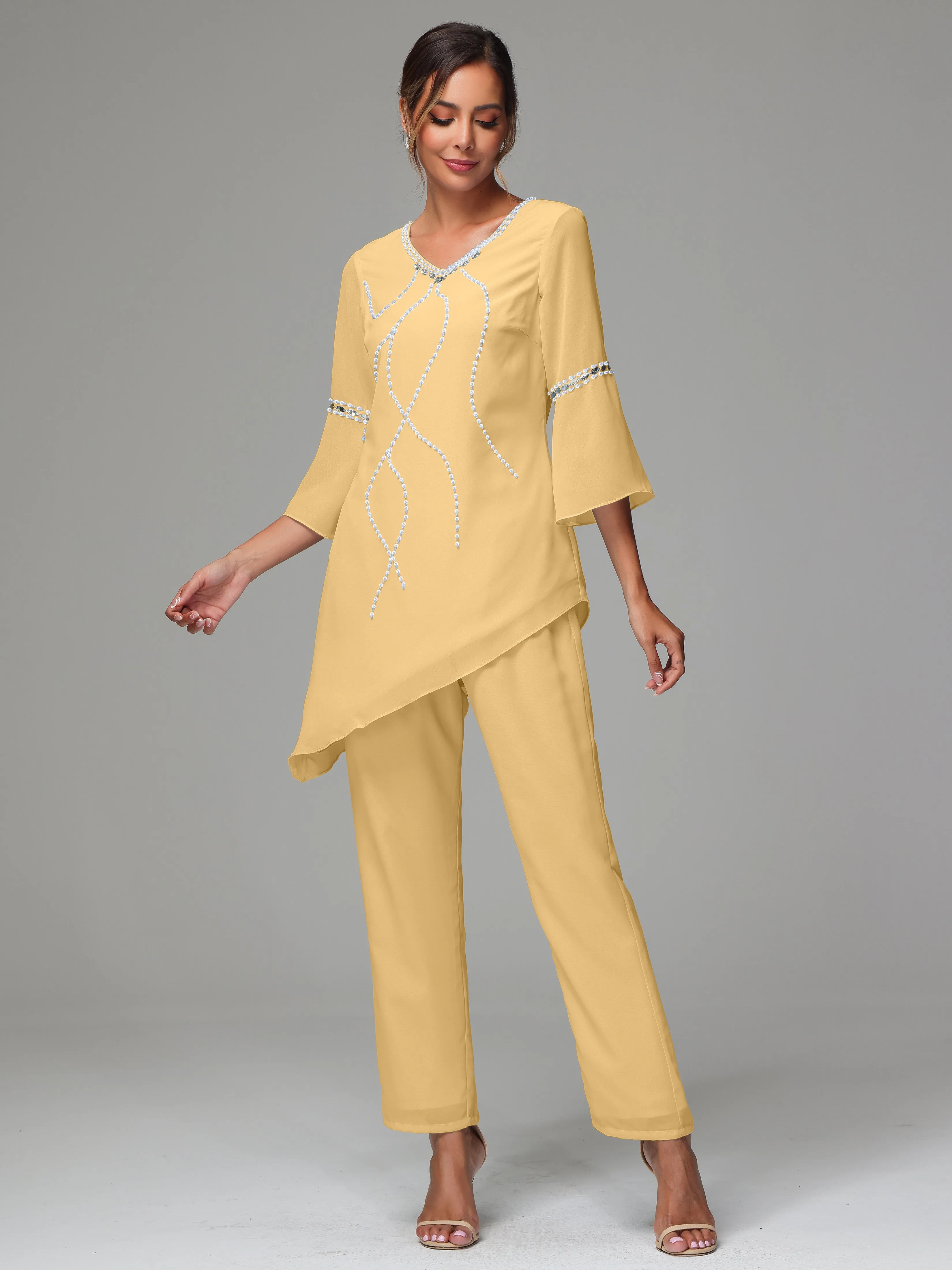 2 Pieces  Chiffon  Mother Of The Bride Dress Pants Suits