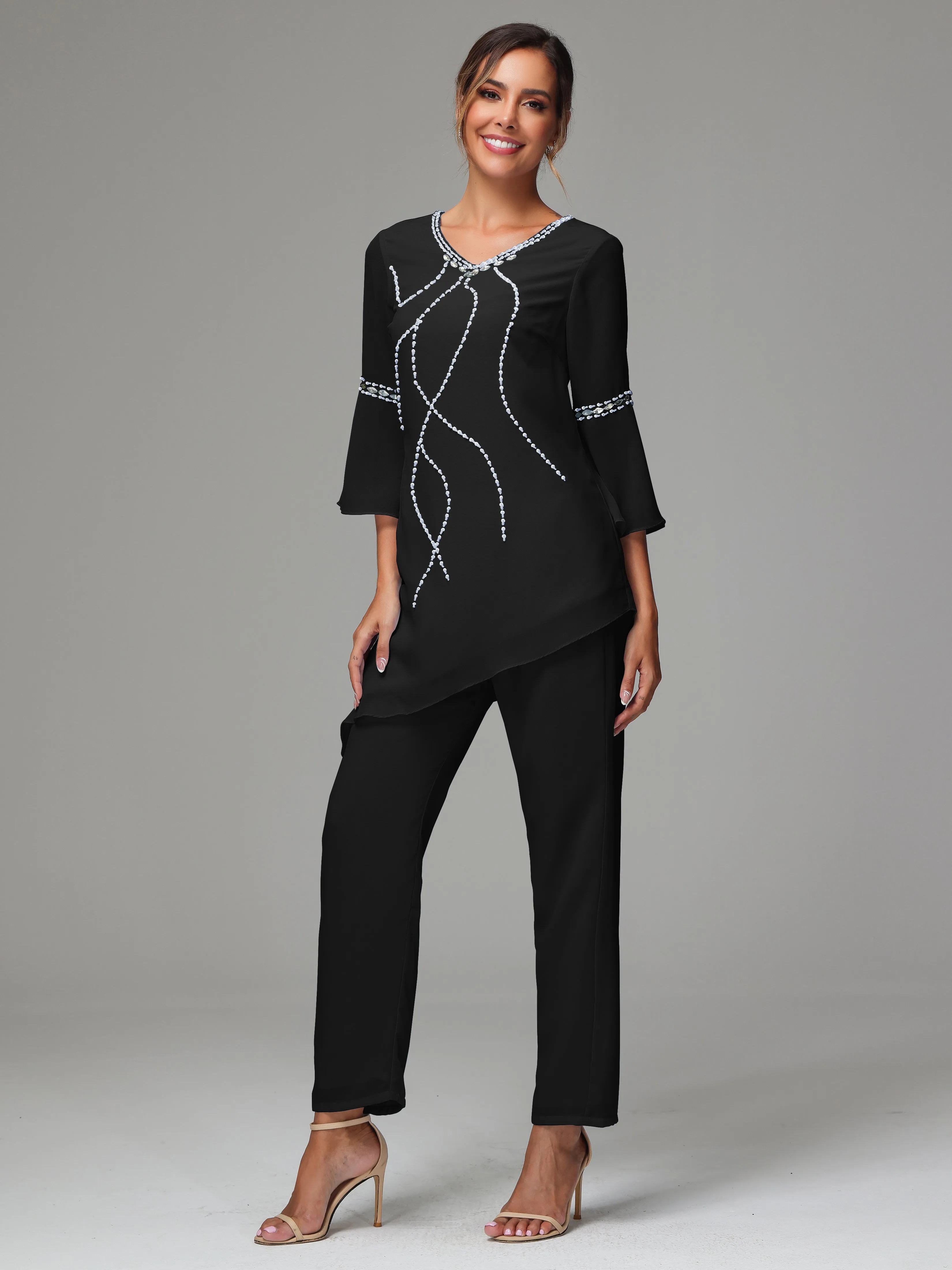 2 Pieces  Chiffon  Mother Of The Bride Dress Pants Suits